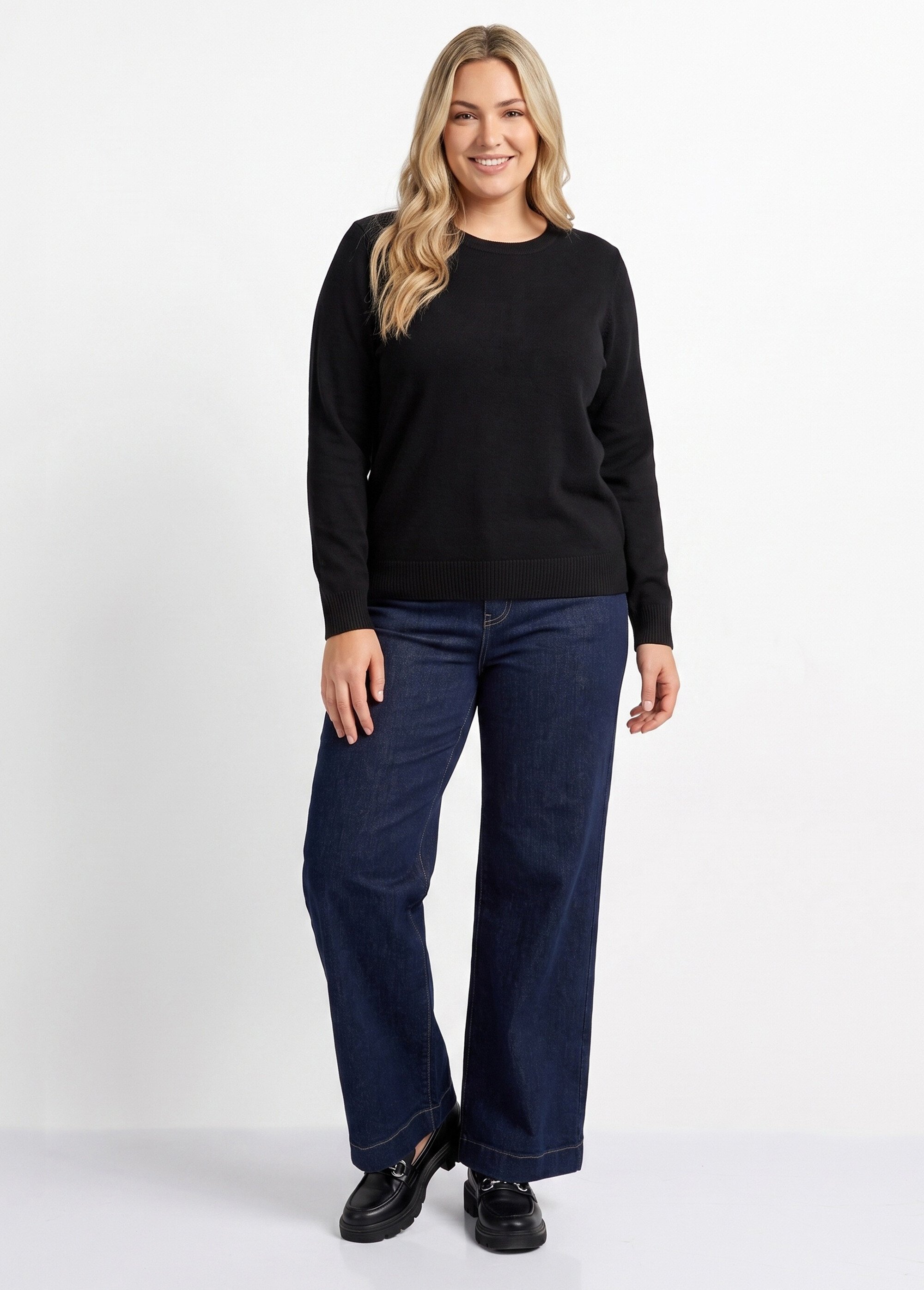 Pull doux col rond manches longues Femme Grande Taille Noir PALPITE SI1