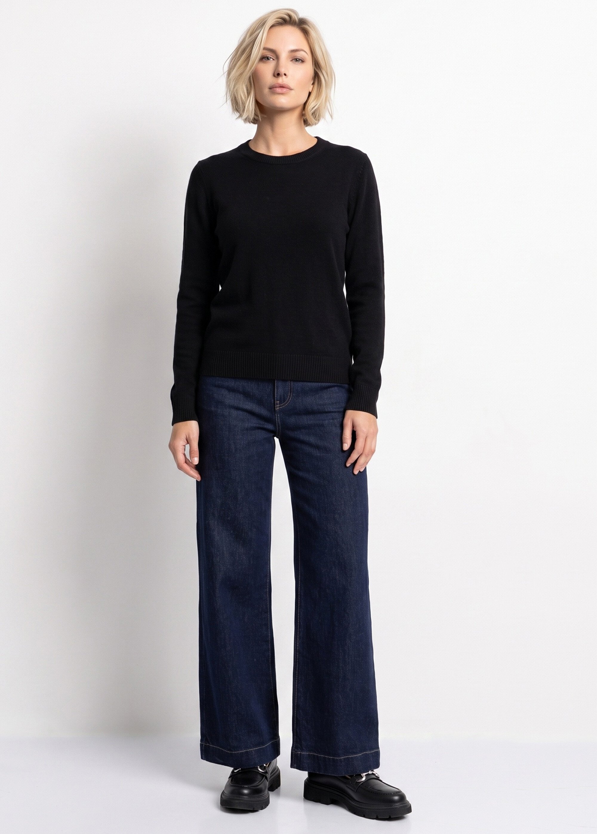 Pull doux col rond manches longues Femme Noir PALPITE SI1