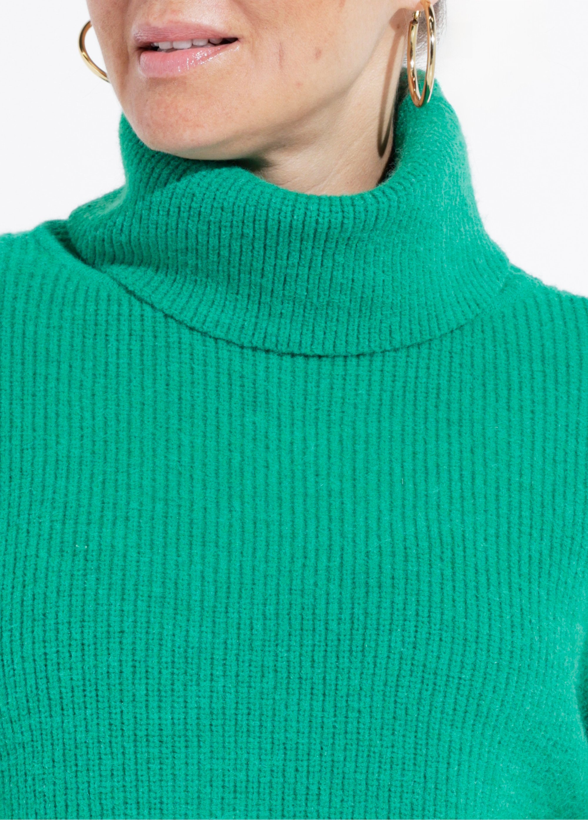 Pull en maille avec col roulé souple Femme Vert IA-W022 DE1