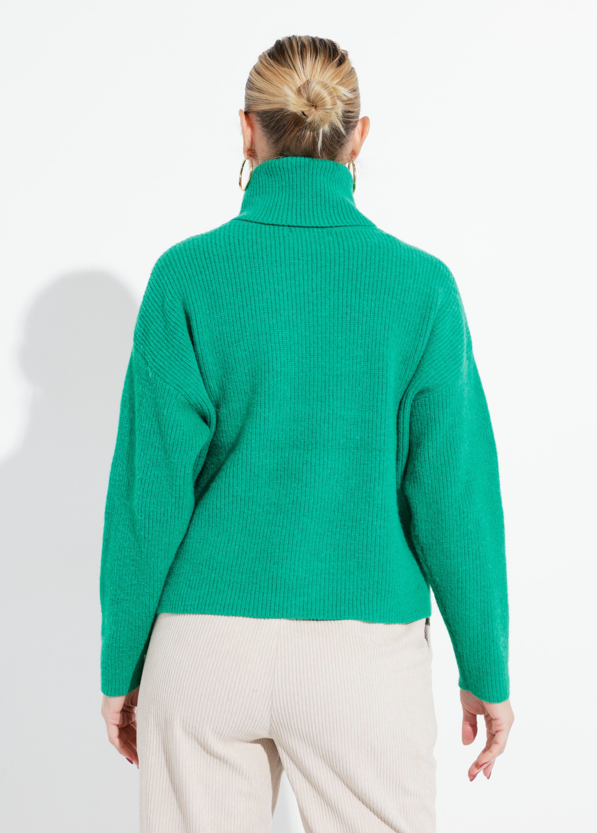 Pull en maille avec col roulé souple Femme Vert IA-W022 DO1