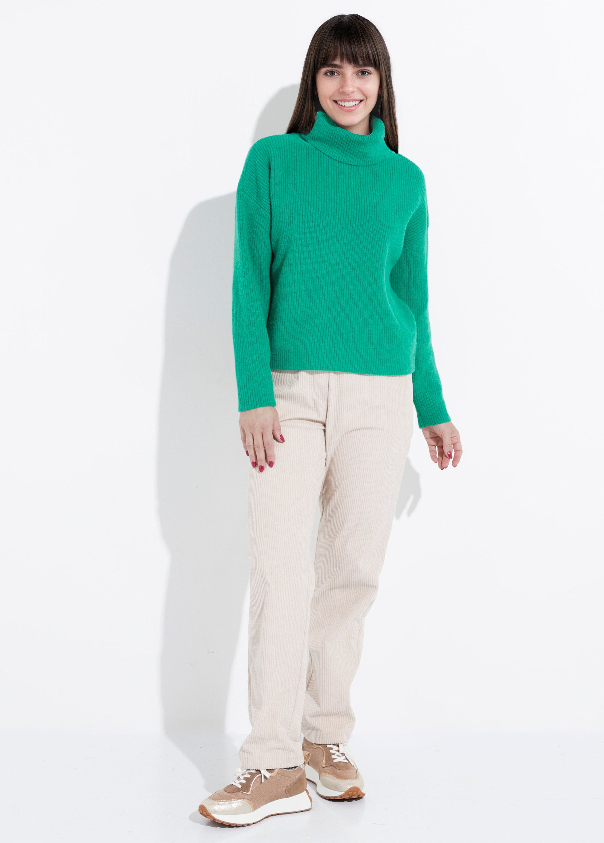 Pull en maille avec col roulé souple Femme Vert IA-W022 SF1