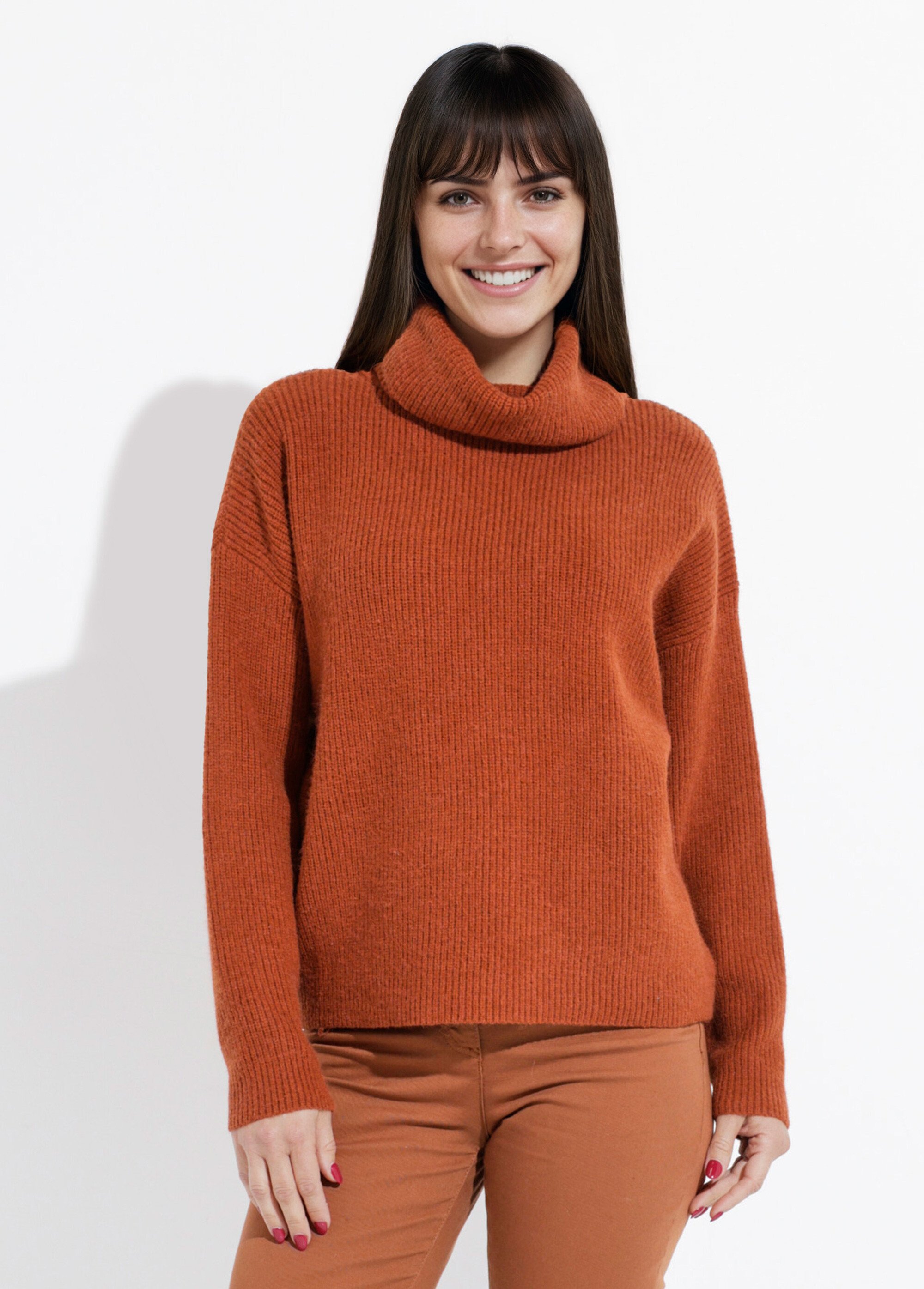Pull en maille avec col roulé souple Femme Beige IA-W022 FA1
