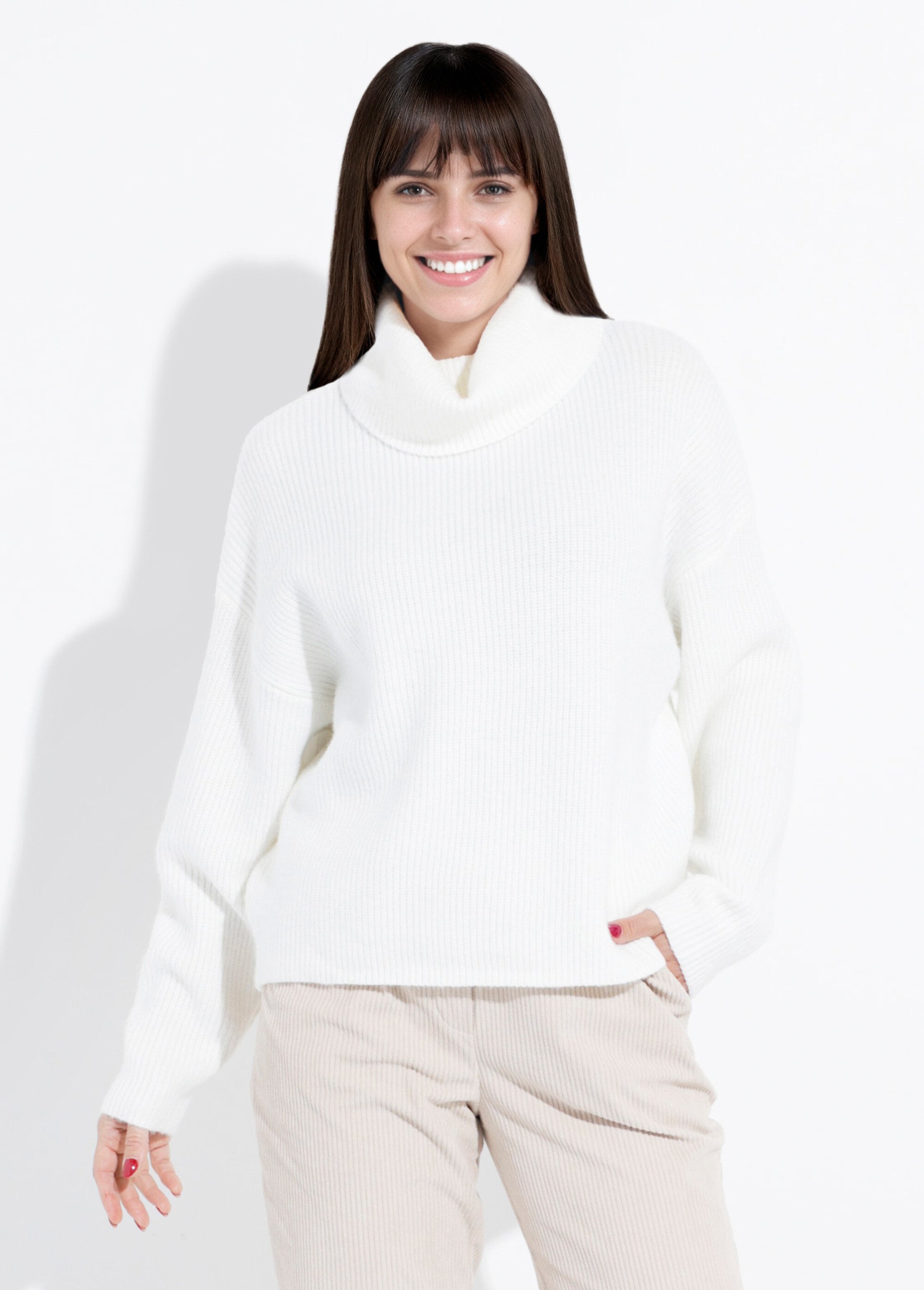 Pull en maille avec col roulé souple Femme Blanc IA-W022 FA1