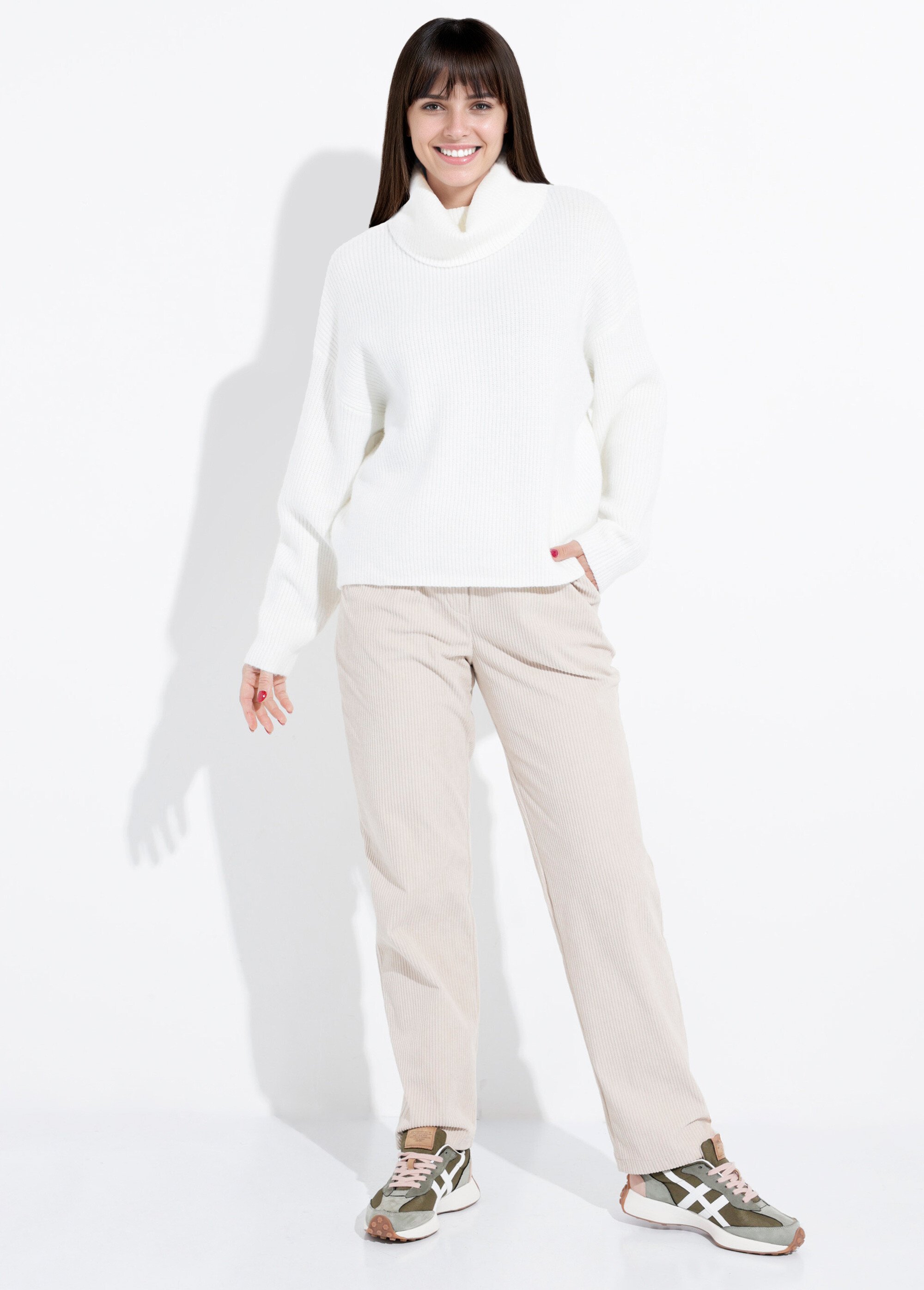 Pull en maille avec col roulé souple Femme Blanc IA-W022 SF1