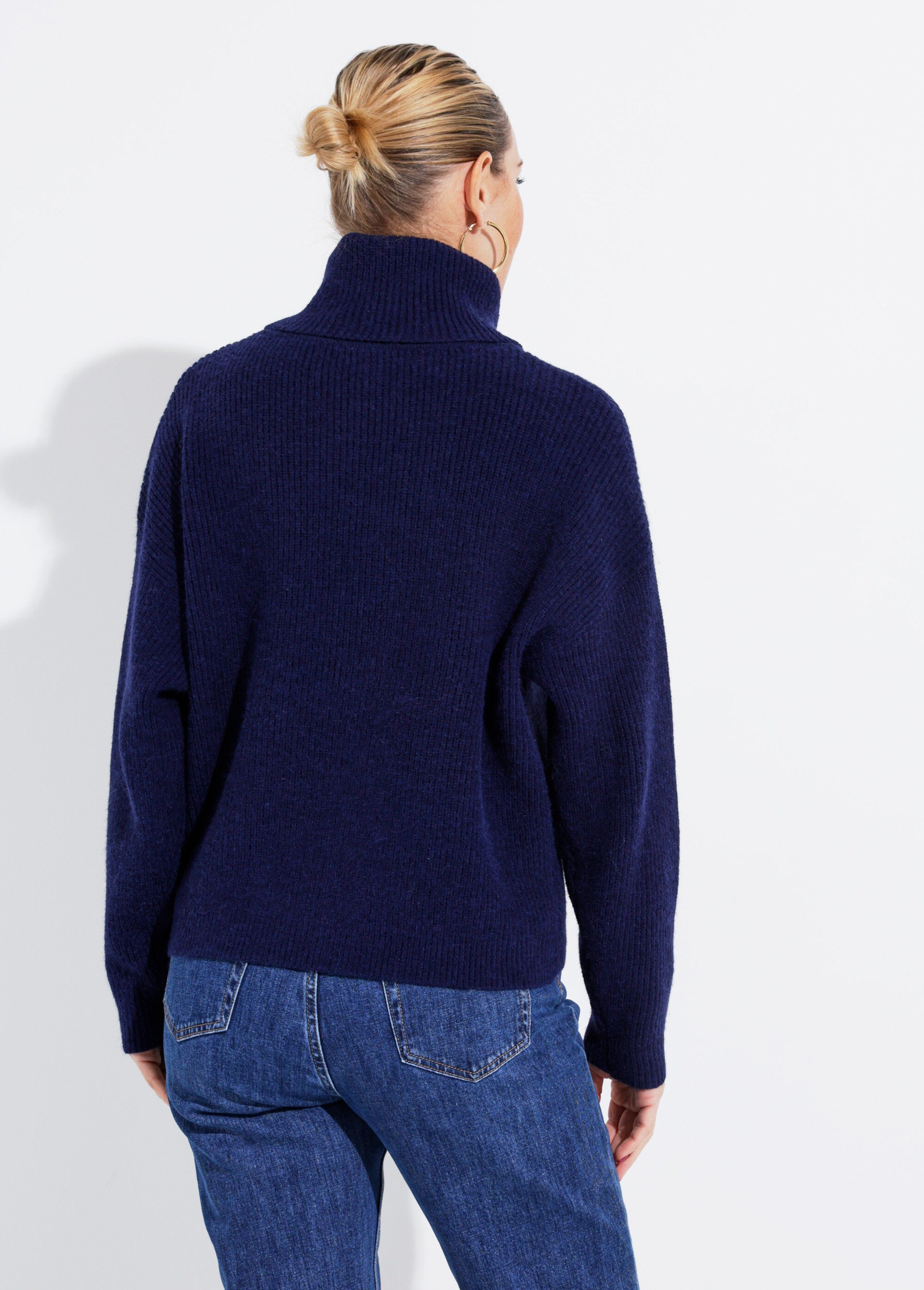 Pull en maille avec col roulé souple Femme Bleu IA-W022 DO1