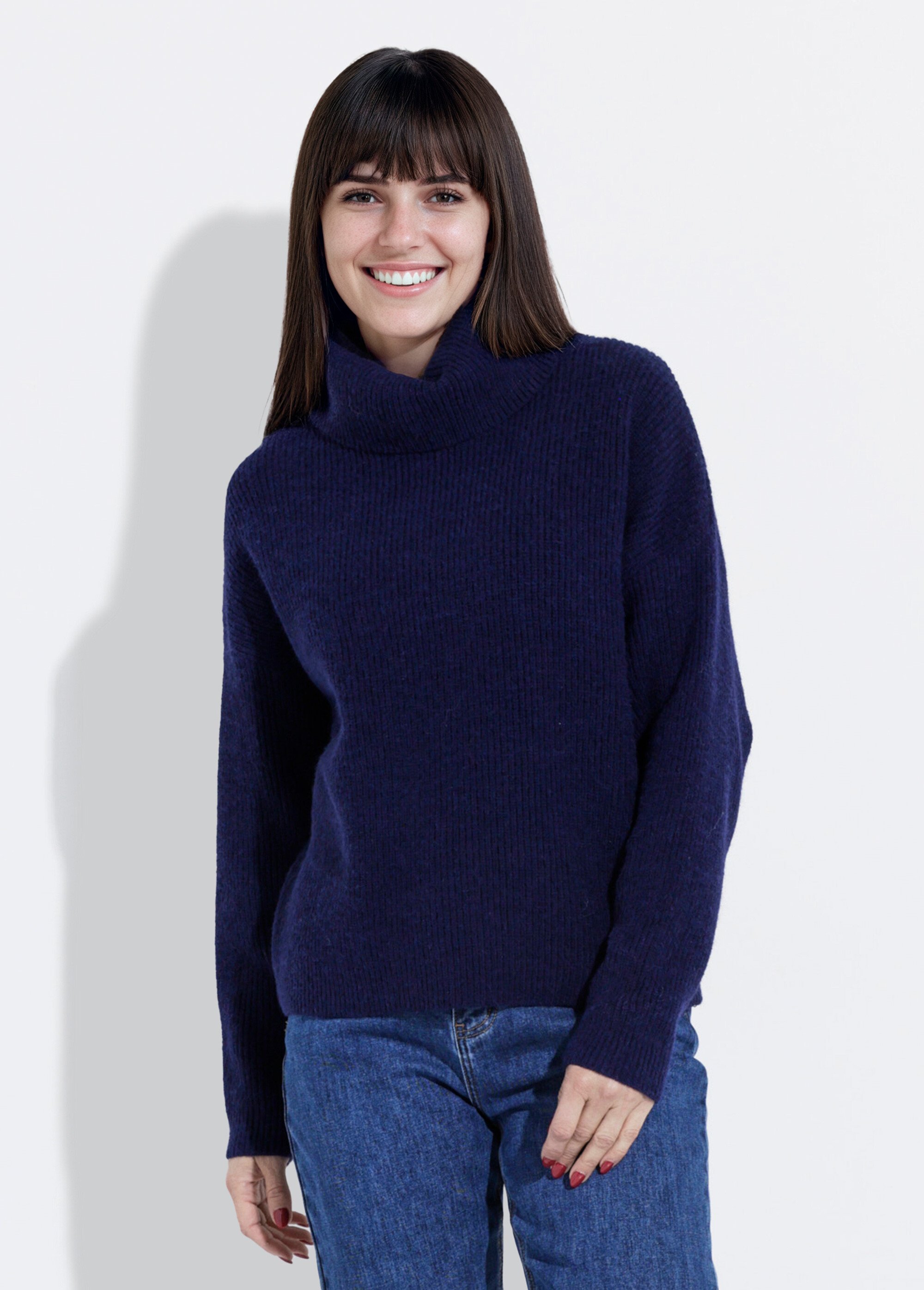 Pull en maille avec col roulé souple Femme Bleu IA-W022 FA1