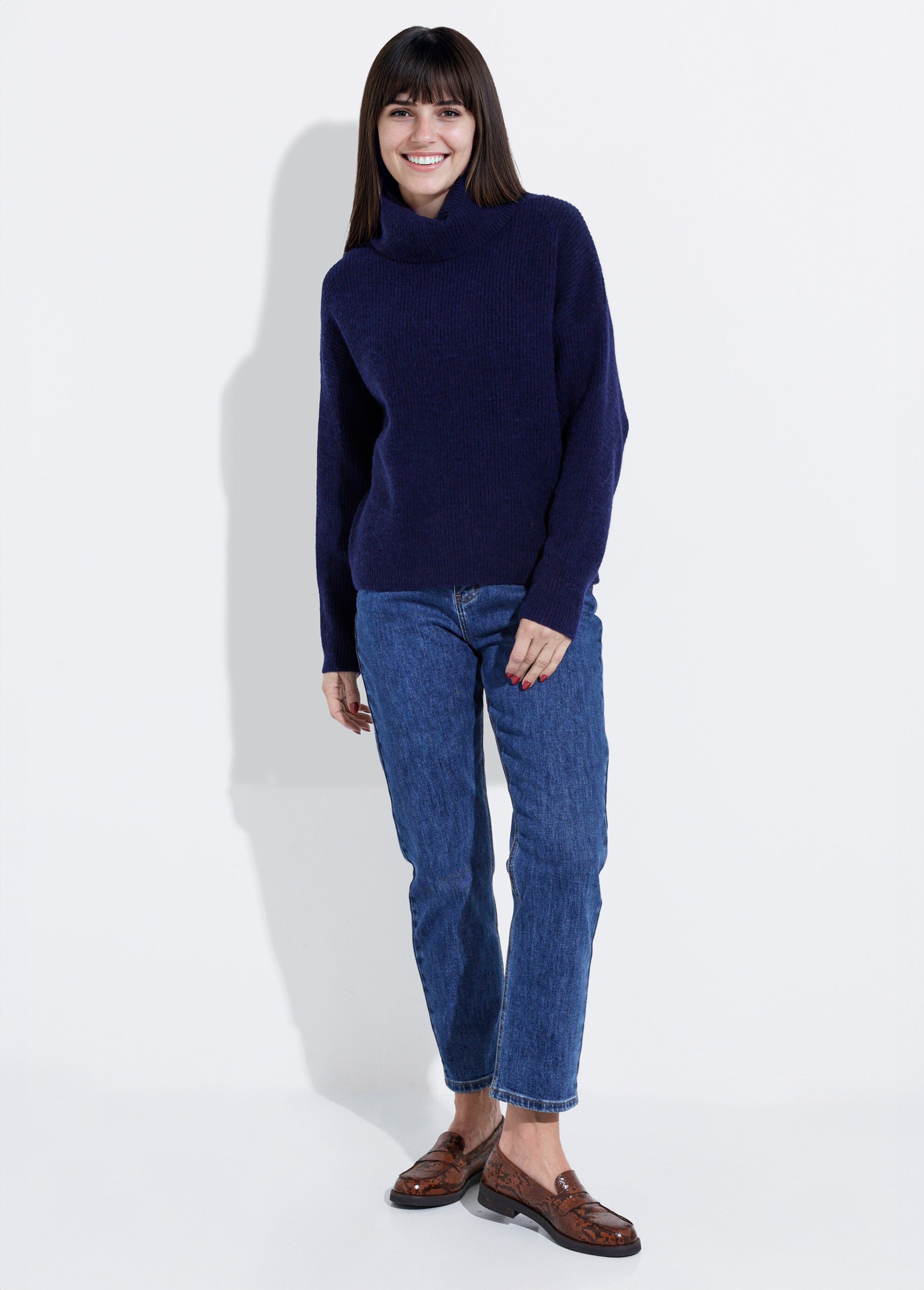 Pull en maille avec col roulé souple Femme Bleu IA-W022 SF1