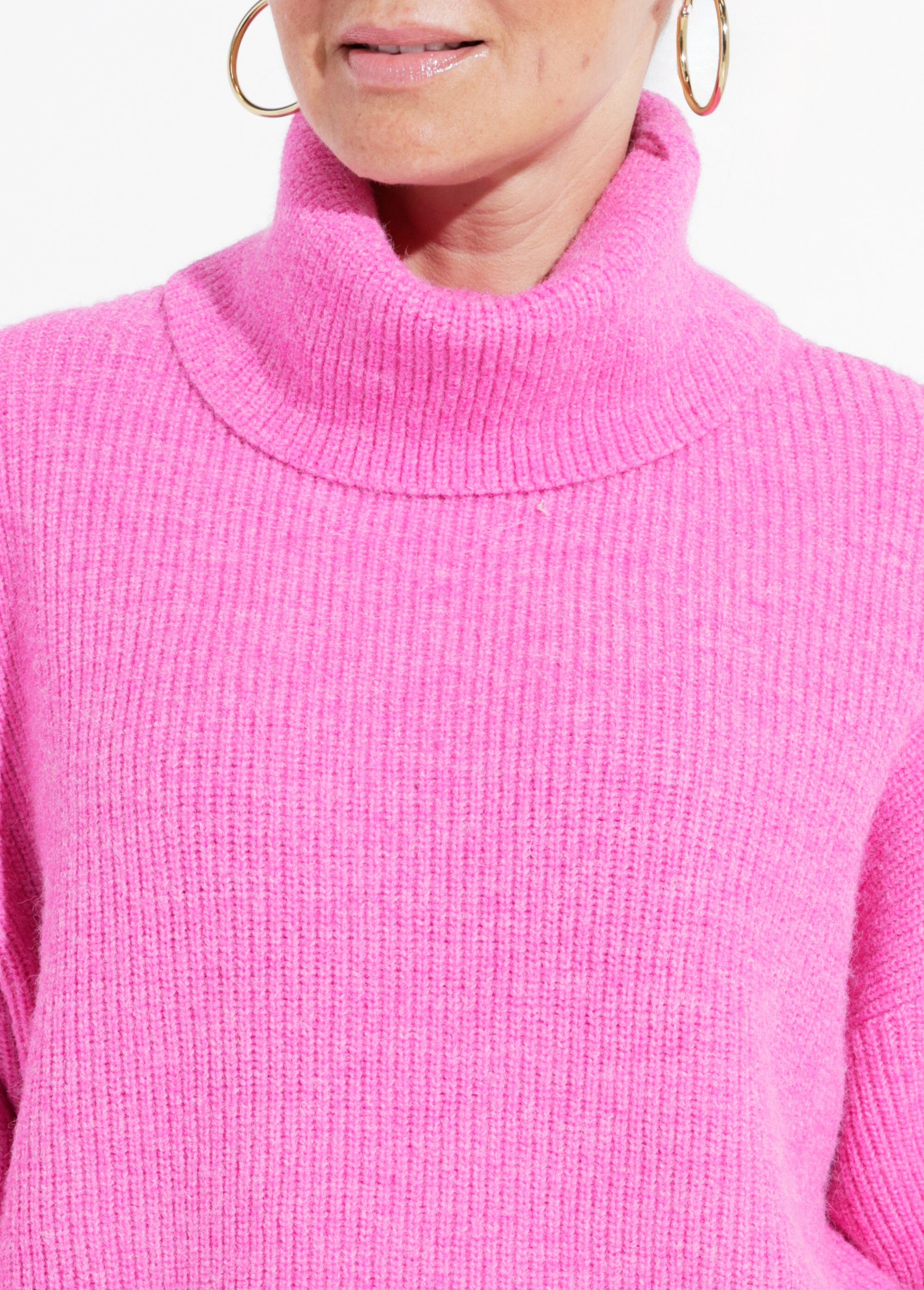 Pull en maille avec col roulé souple Femme Rose IA-W022 DE1