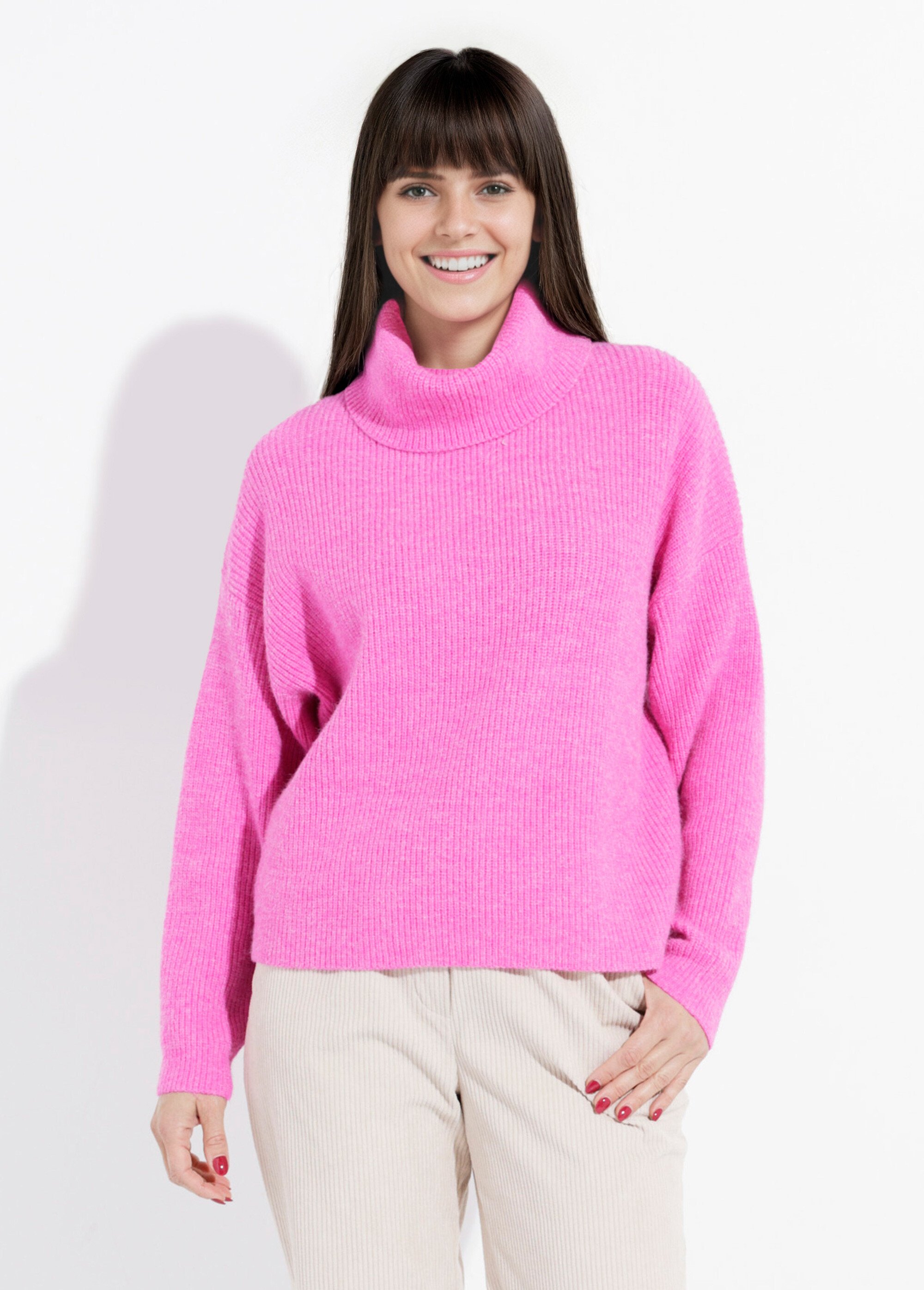 Pull en maille avec col roulé souple Femme Rose IA-W022 FA1