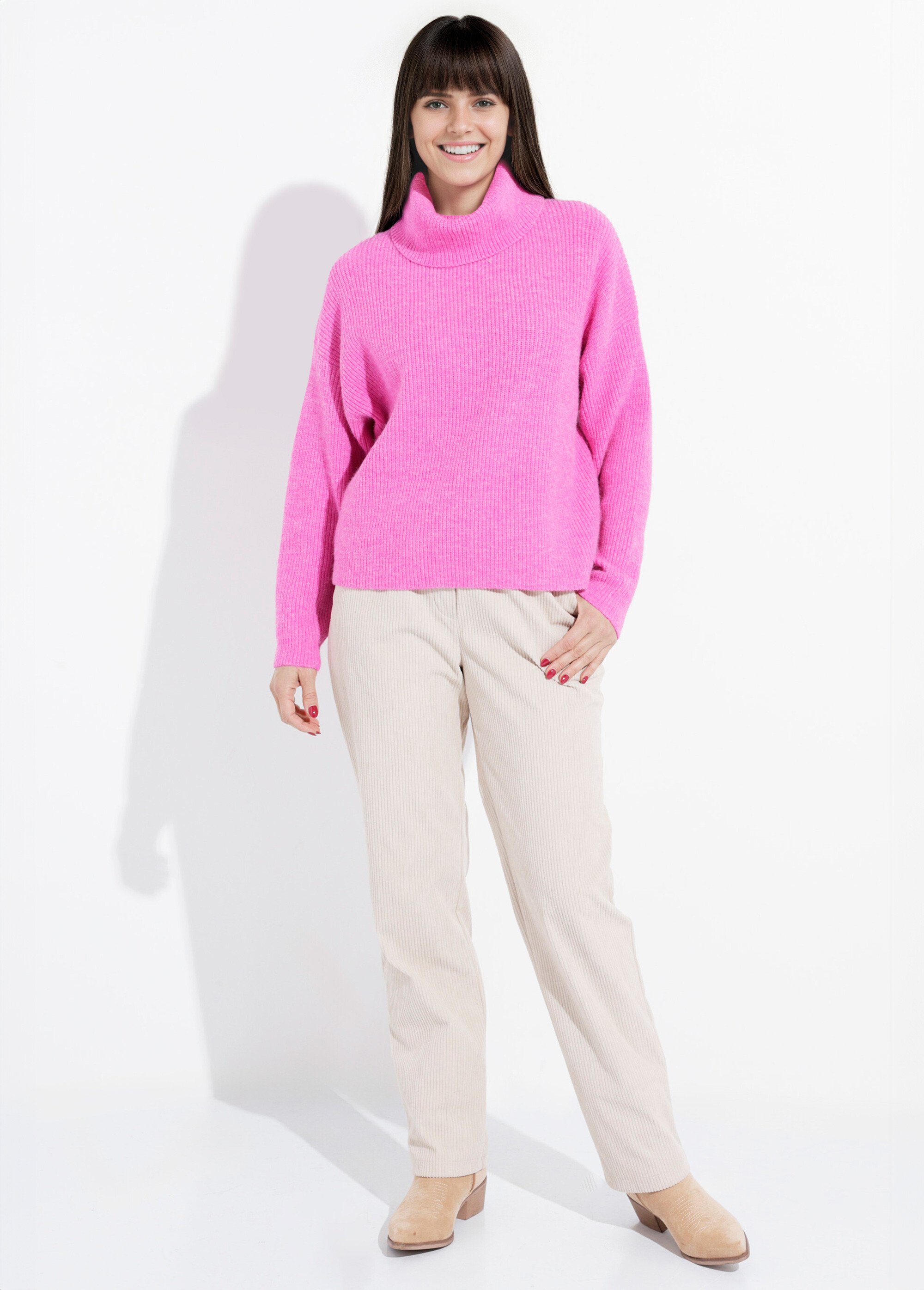 Pull en maille avec col roulé souple Femme Rose IA-W022 SF1
