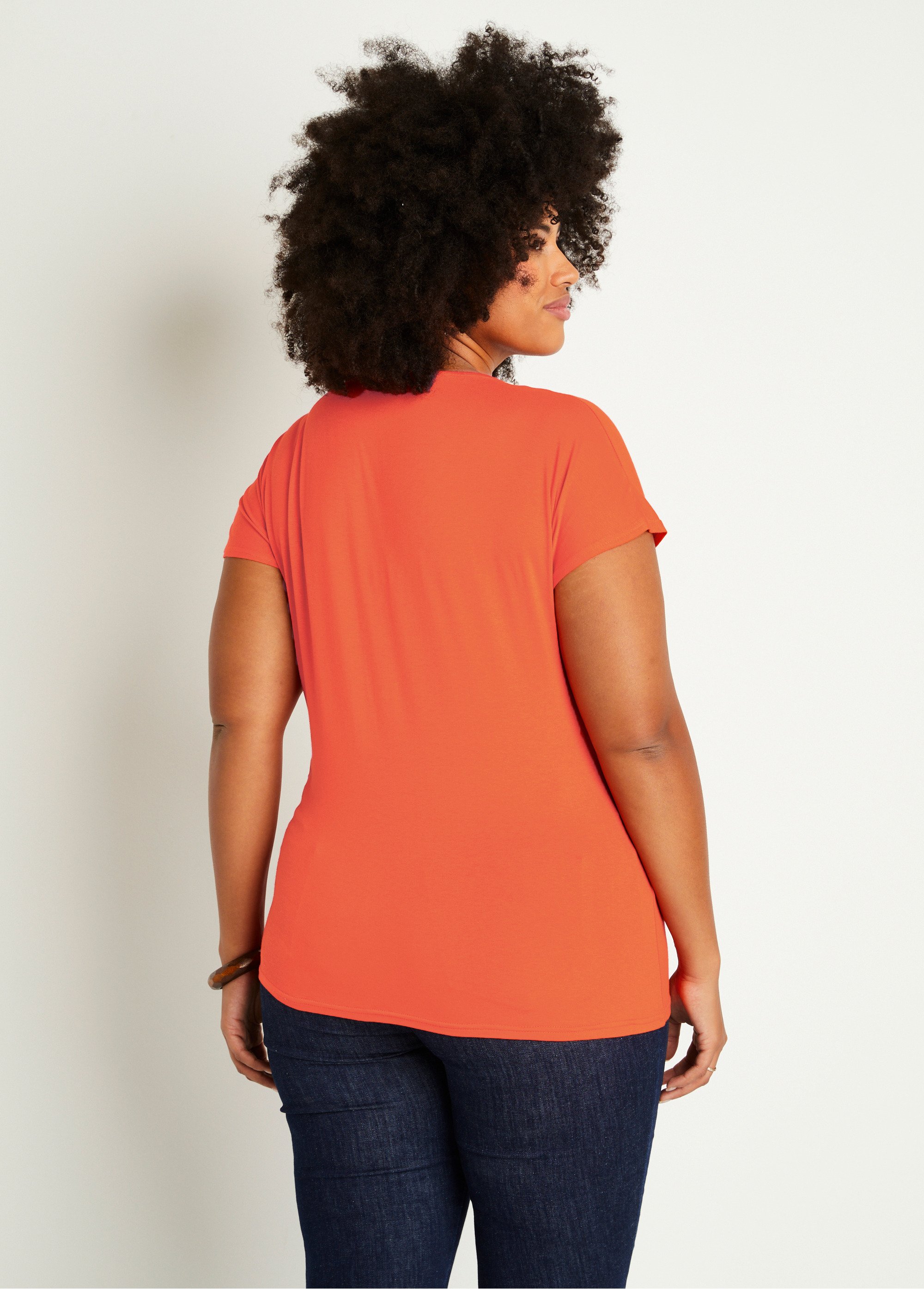 T-shirt court extensible dentelle