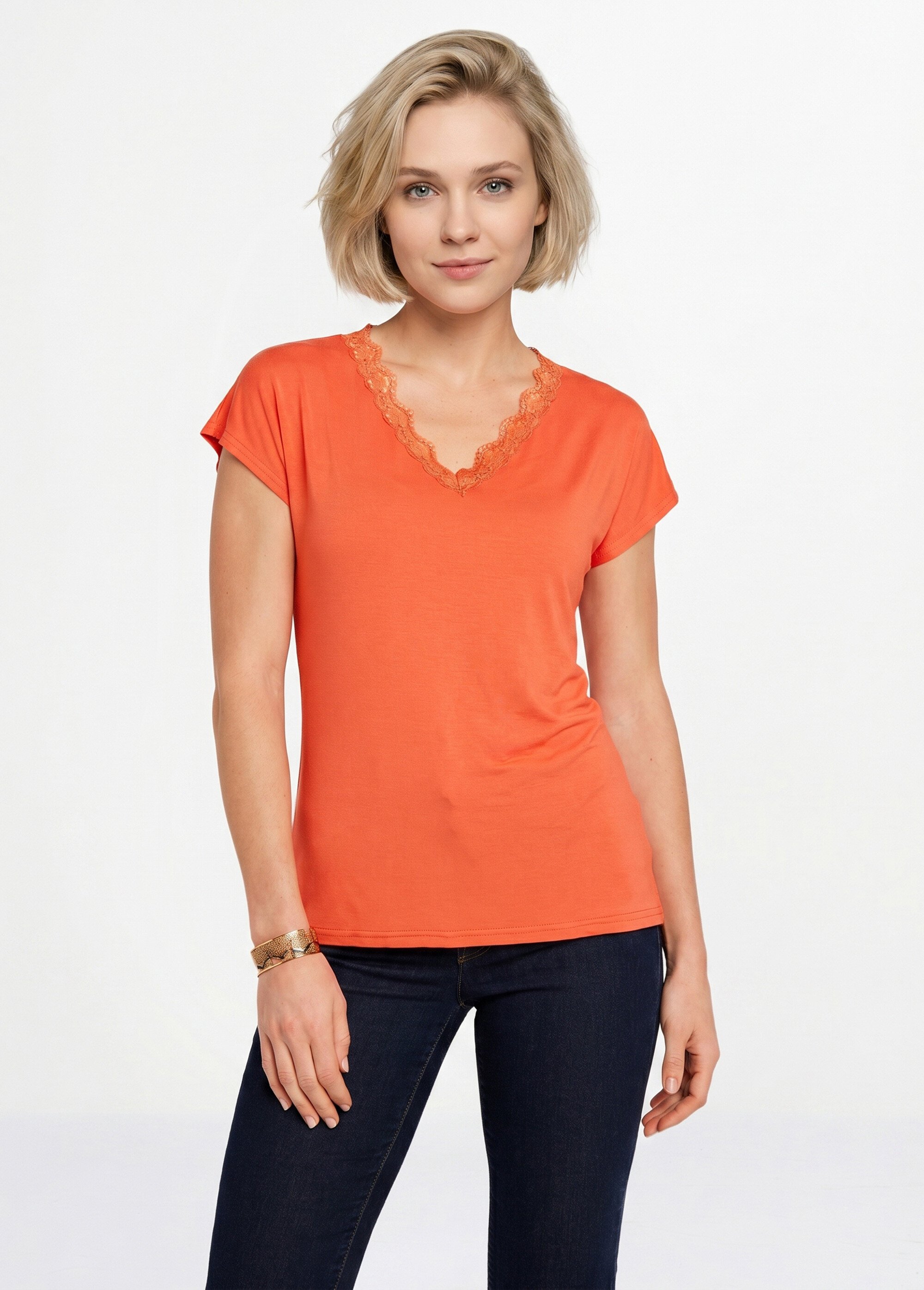 T-shirt court extensible dentelle Femme Orange CARACAS FA1