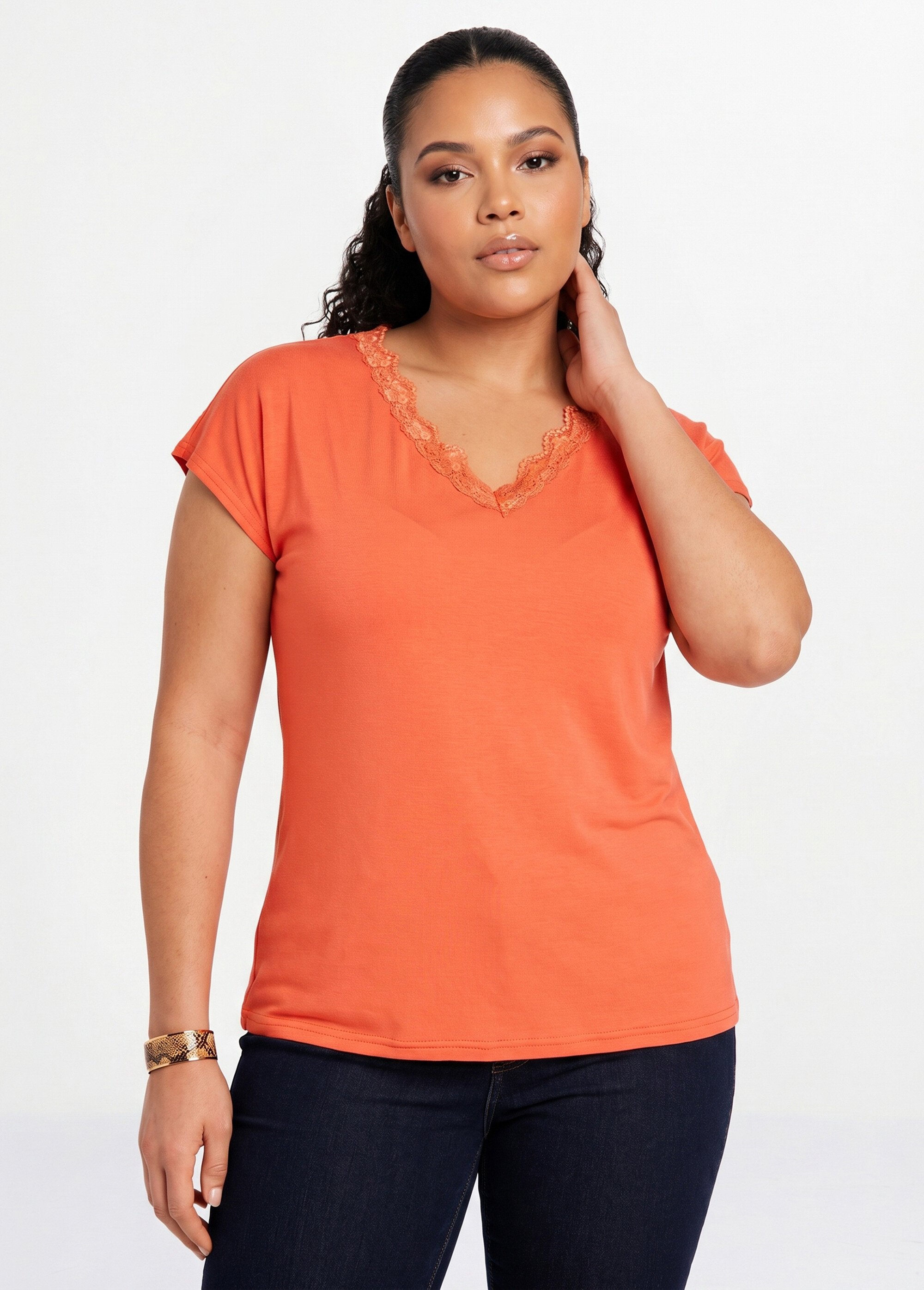 T-shirt court extensible dentelle