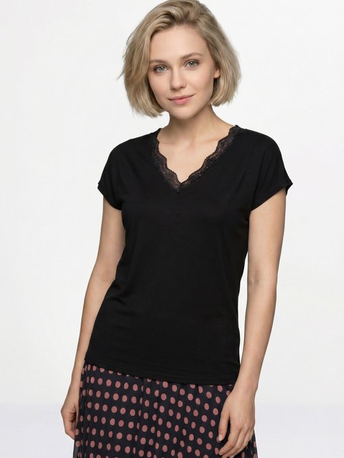 T-shirt court extensible dentelle Femme Noir CARACAS FA1