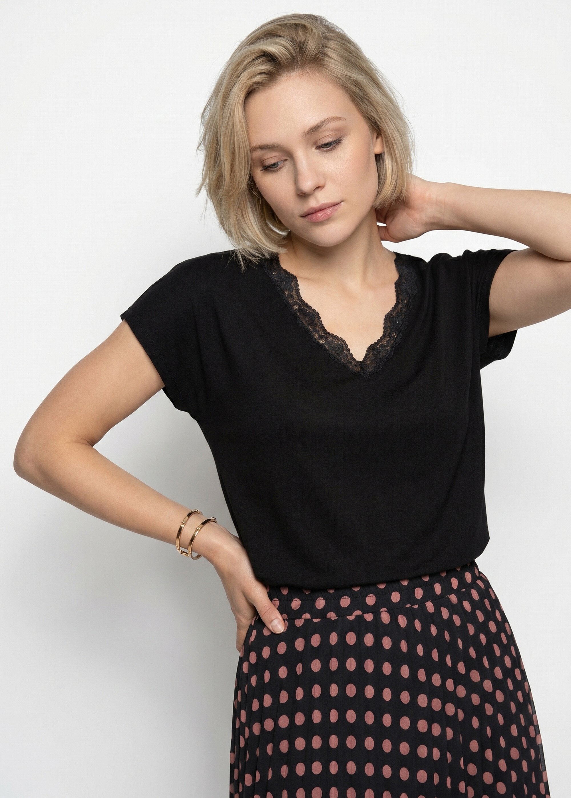 T-shirt court extensible dentelle