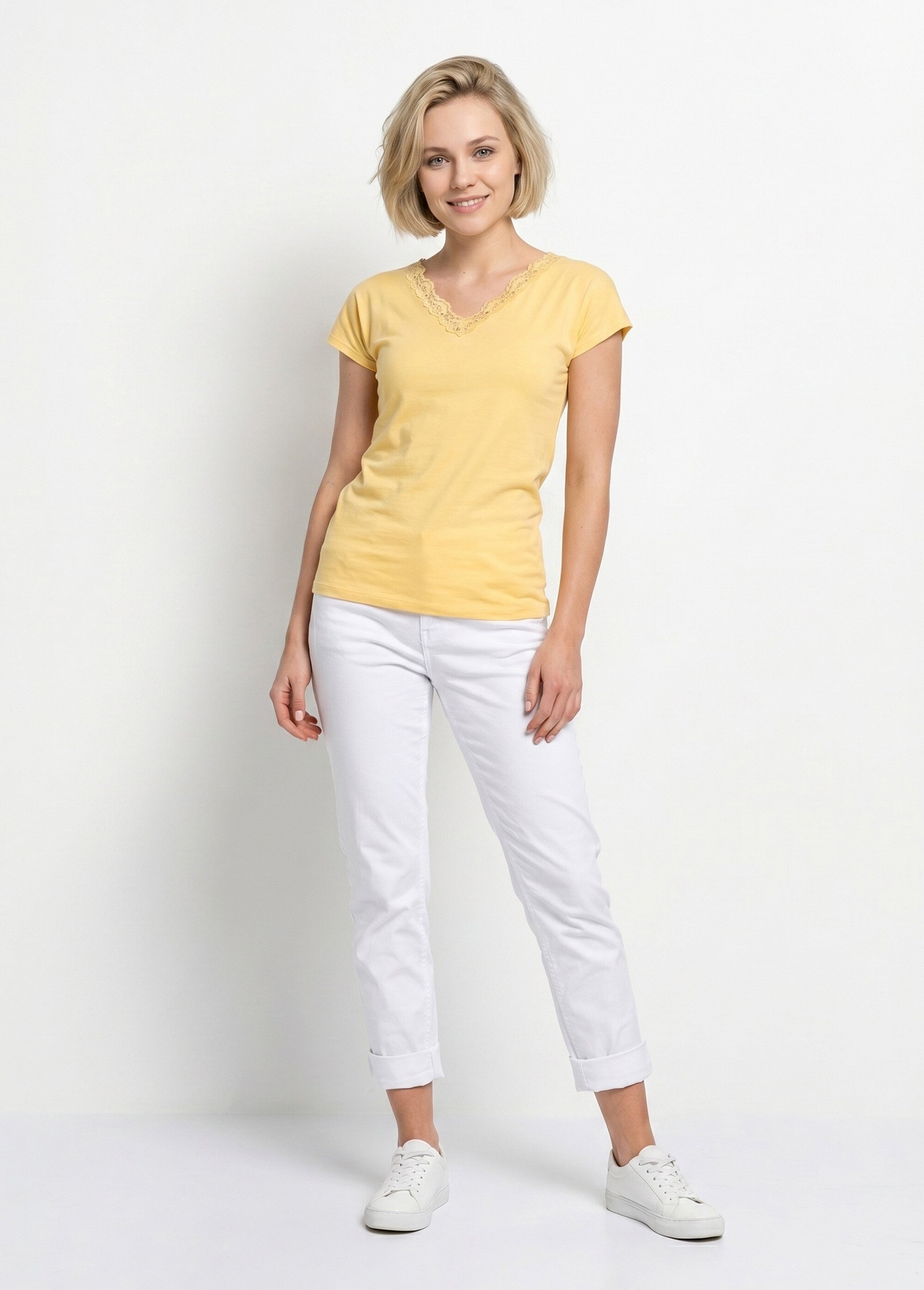 T-shirt court extensible dentelle Femme Jaune CARACAS SI1
