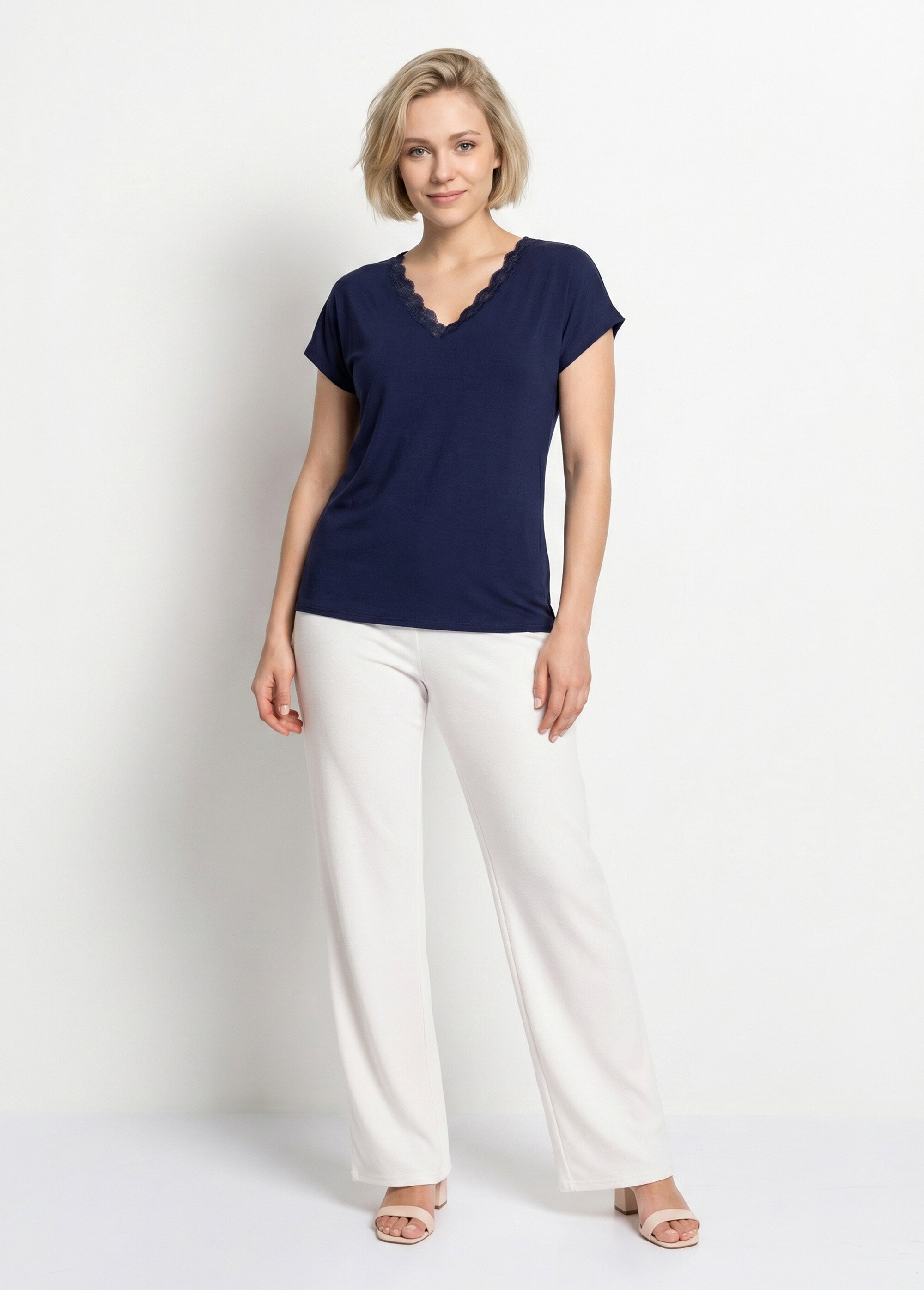 T-shirt court extensible dentelle Femme Bleu CARACAS SI1
