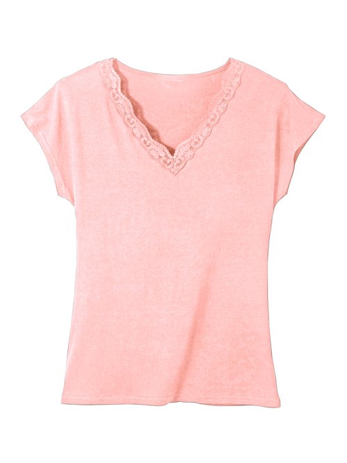 T-shirt court extensible dentelle Femme Rose CARACAS AP1