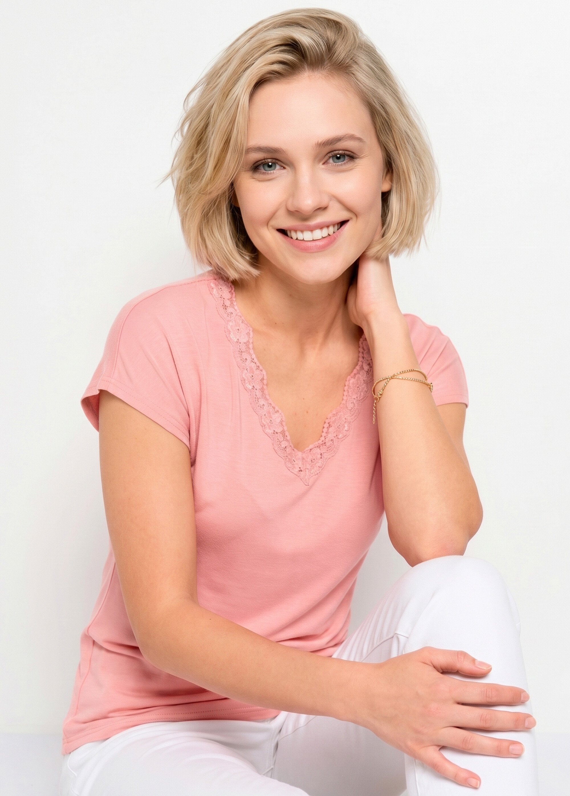 T-shirt court extensible dentelle