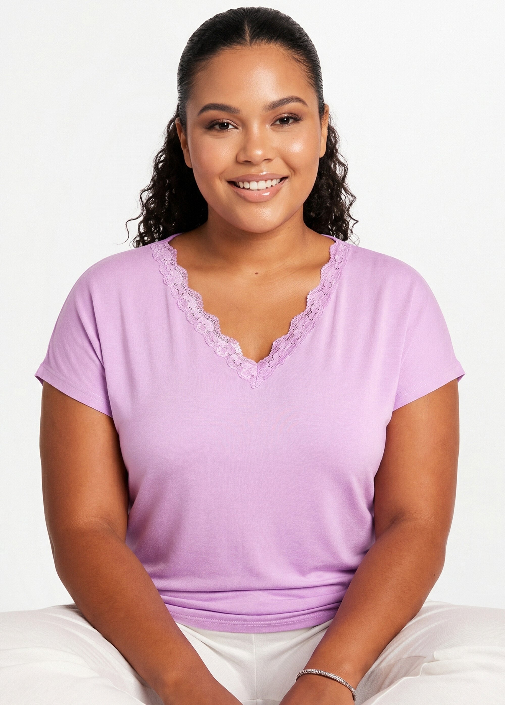 T-shirt court extensible dentelle