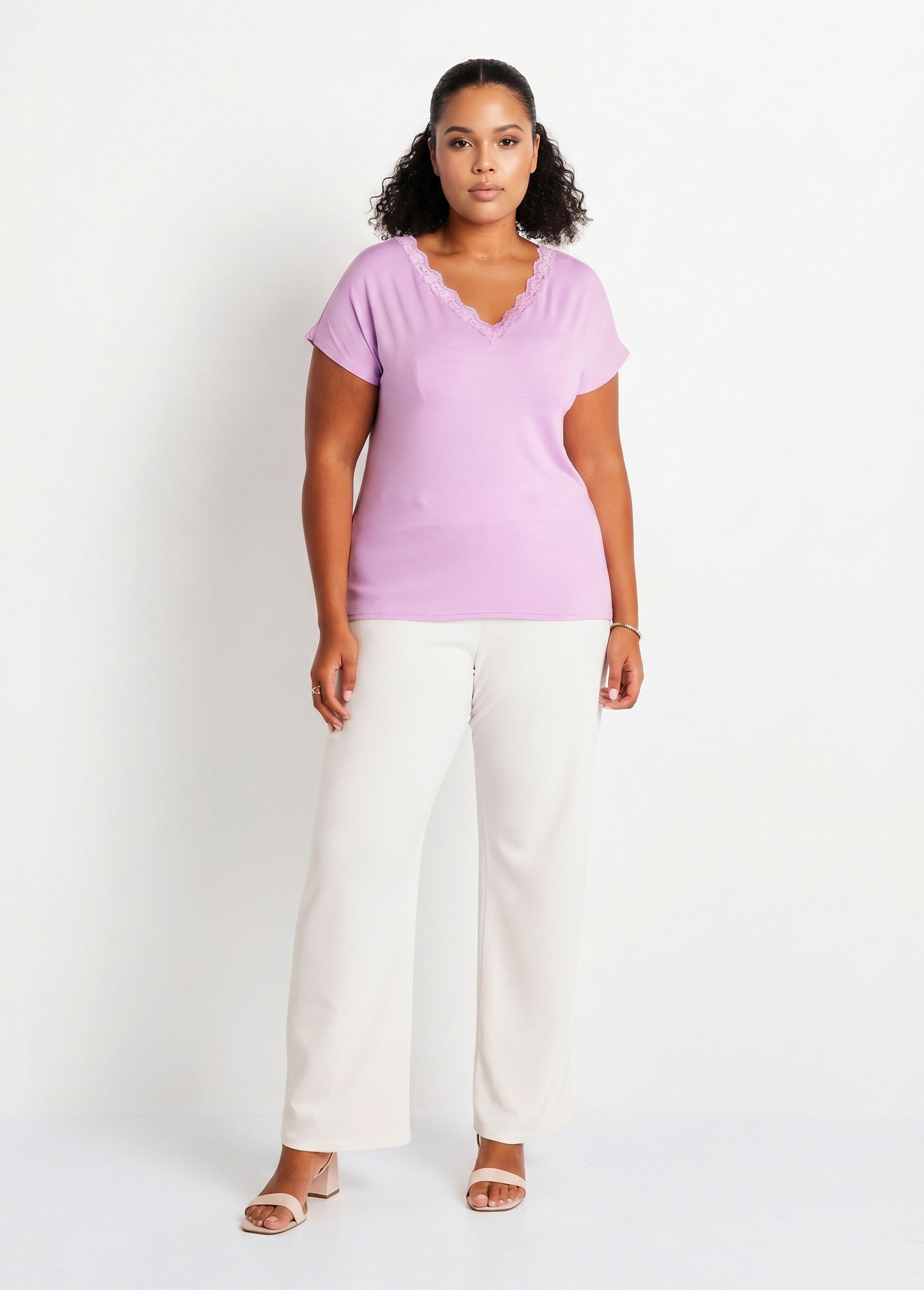 T-shirt court extensible dentelle Femme Grande Taille Violet CARACAS SI1