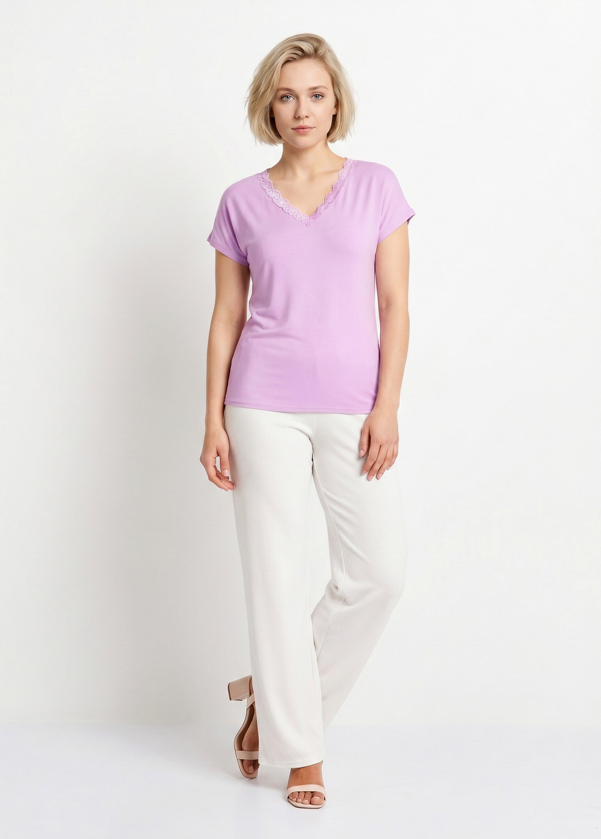 T-shirt court extensible dentelle Femme Violet CARACAS SI1