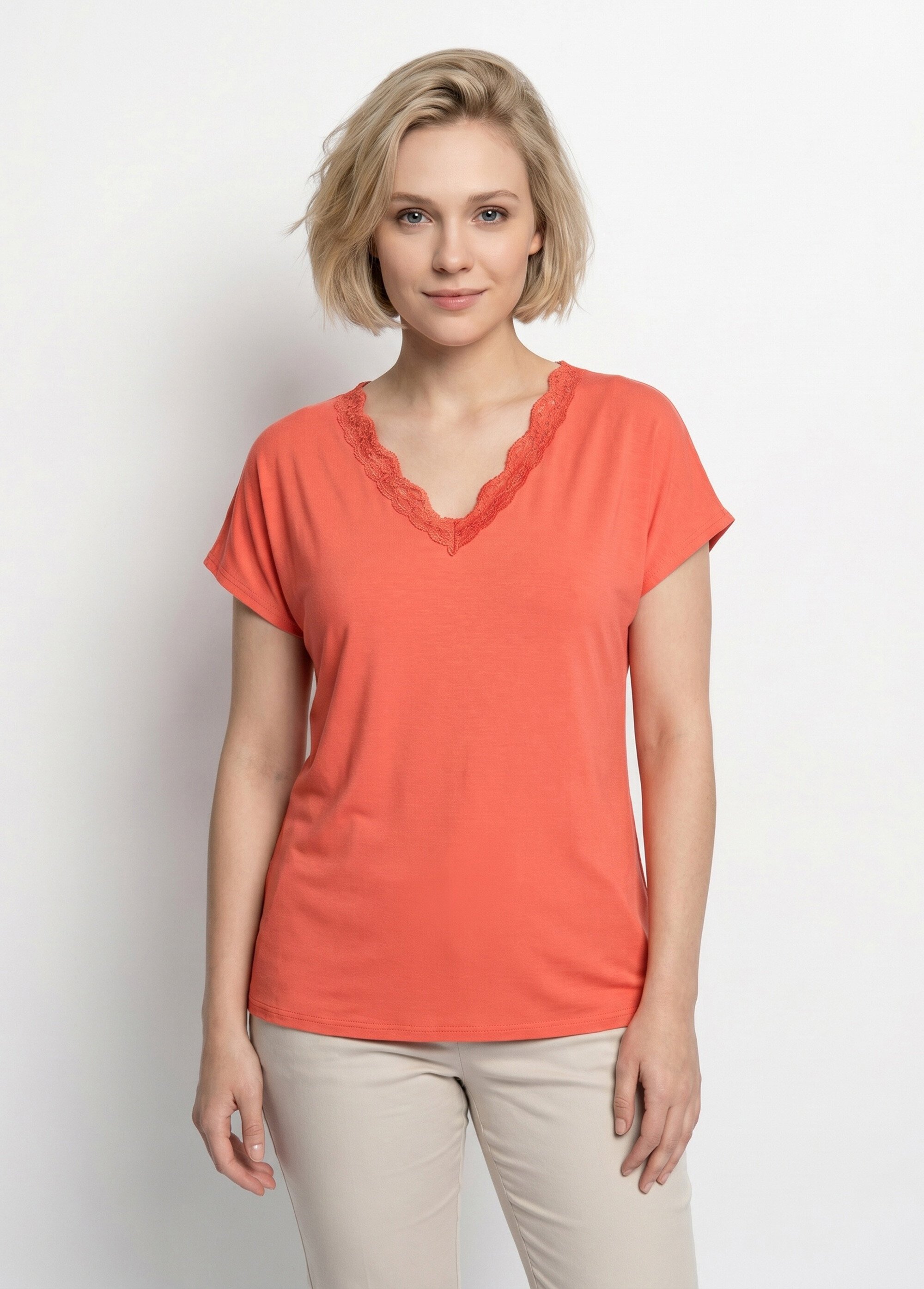 T-shirt court extensible dentelle Femme Rose CARACAS FA1