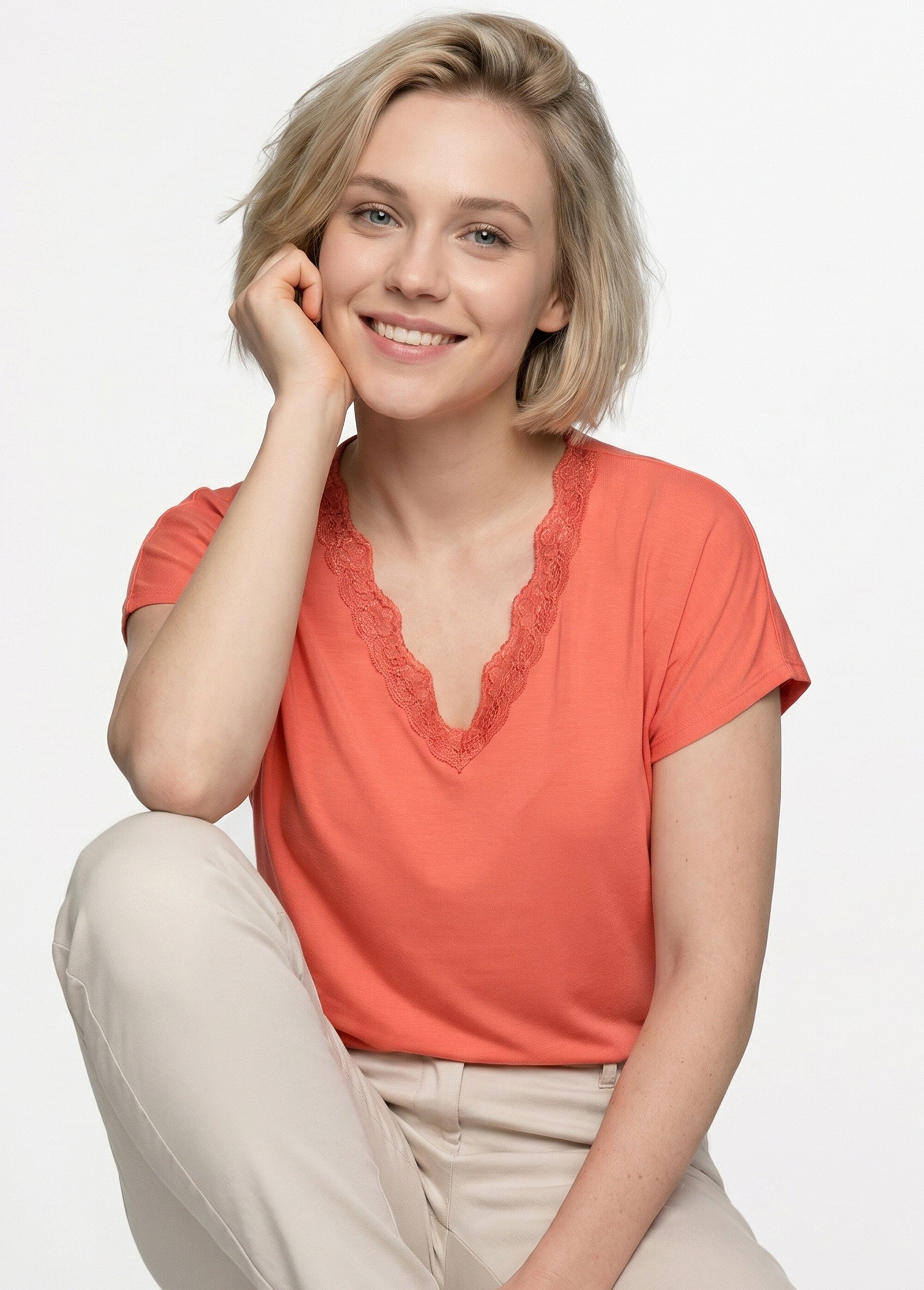 T-shirt court extensible dentelle Femme Rose CARACAS MV1