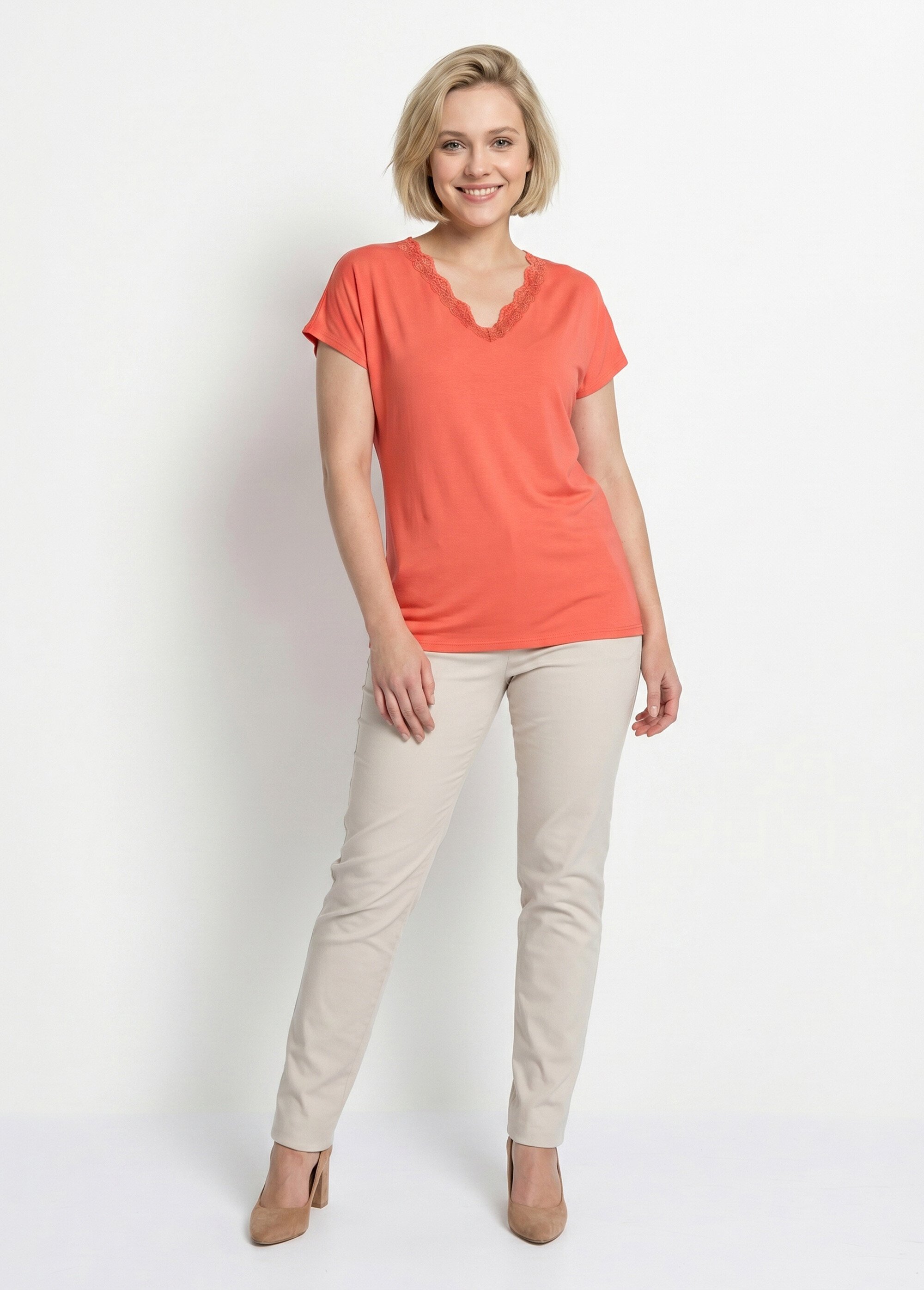 T-shirt court extensible dentelle Femme Rose CARACAS SI1