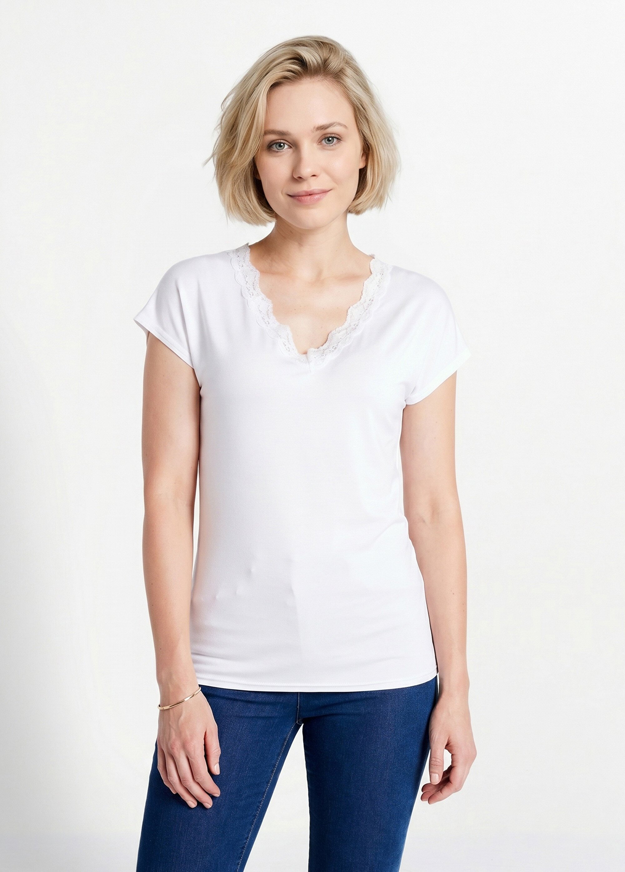 T-shirt court extensible dentelle Femme Blanc CARACAS FA1