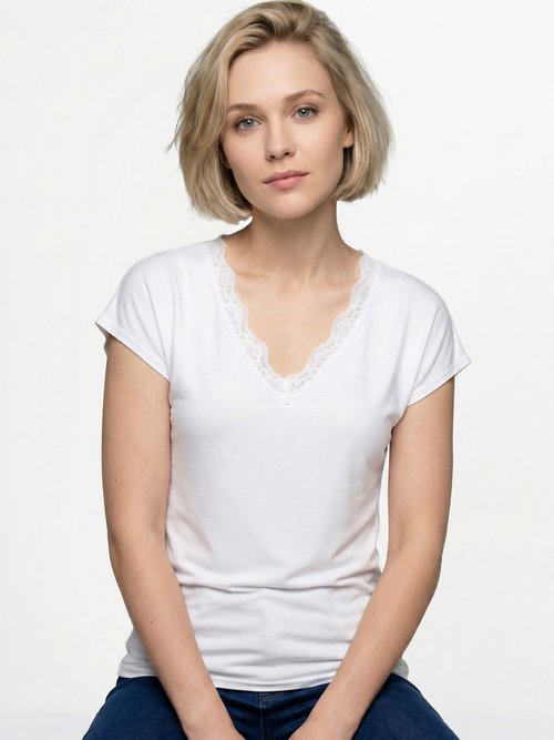 T-shirt court extensible dentelle Femme Blanc CARACAS MV1