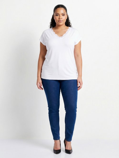 T-shirt court extensible dentelle Femme Grande Taille Blanc CARACAS SI1
