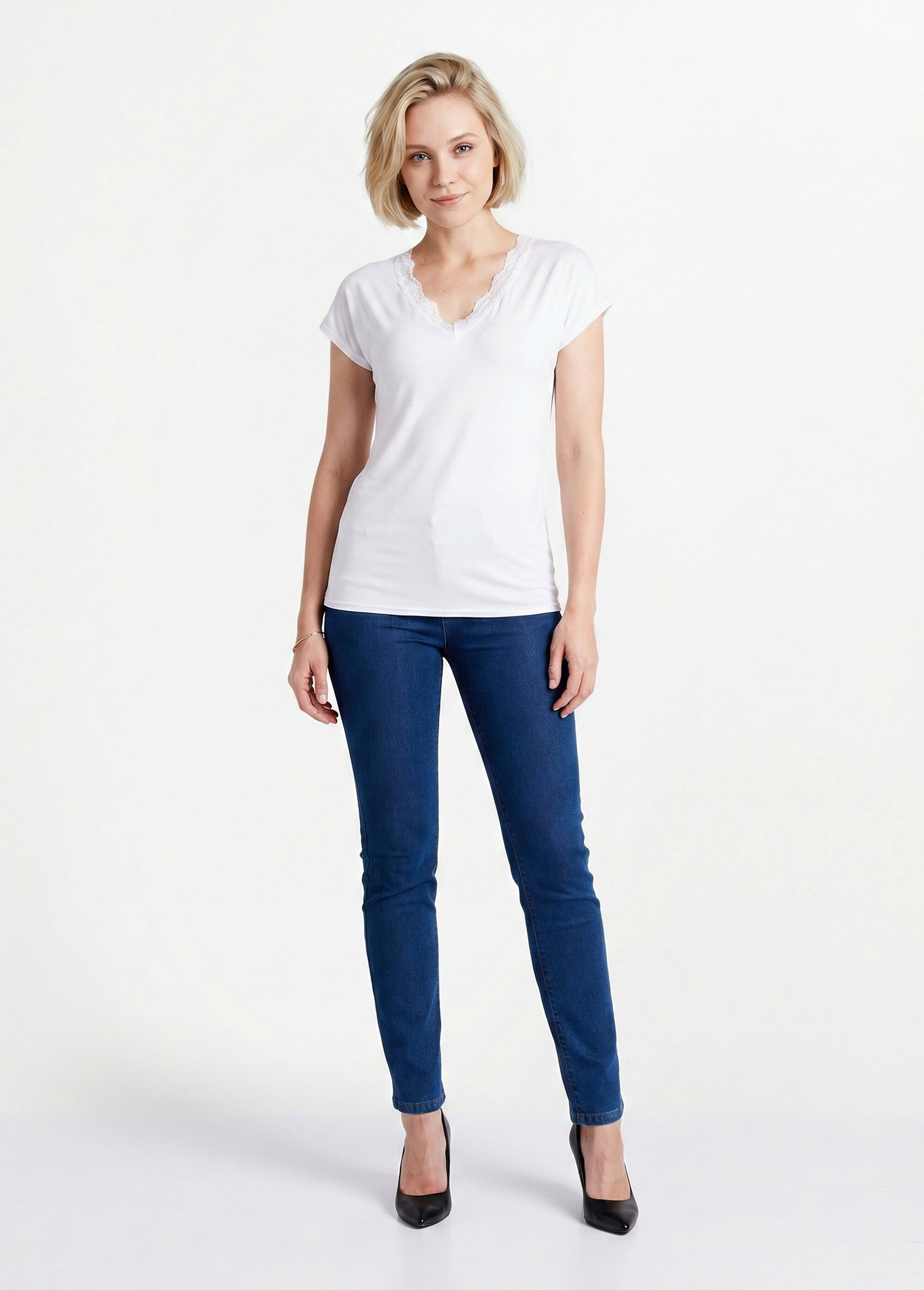 T-shirt court extensible dentelle Femme Blanc CARACAS SI1