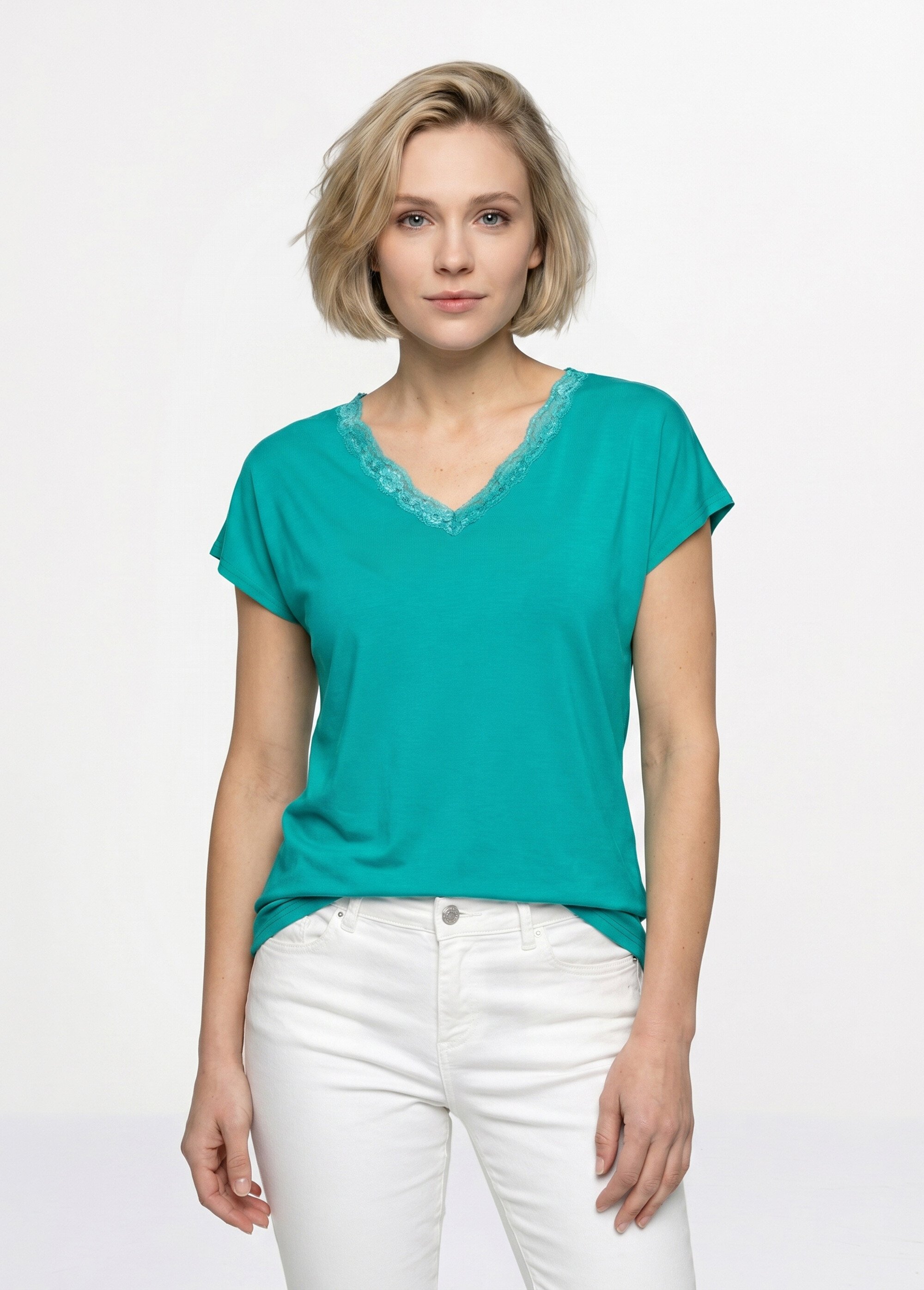 T-shirt court extensible dentelle Femme Vert CARACAS FA1