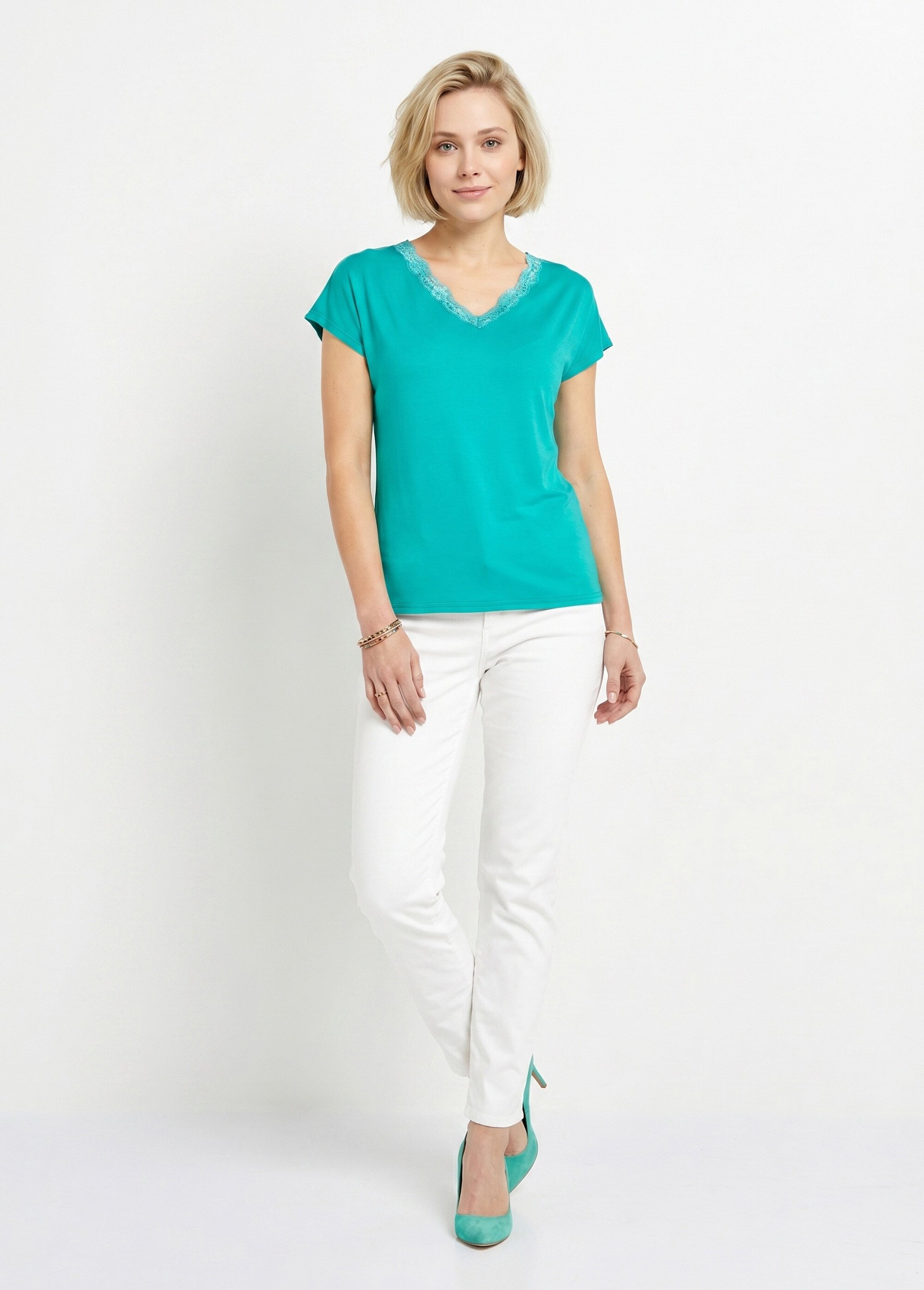 T-shirt court extensible dentelle Femme Vert CARACAS SI1
