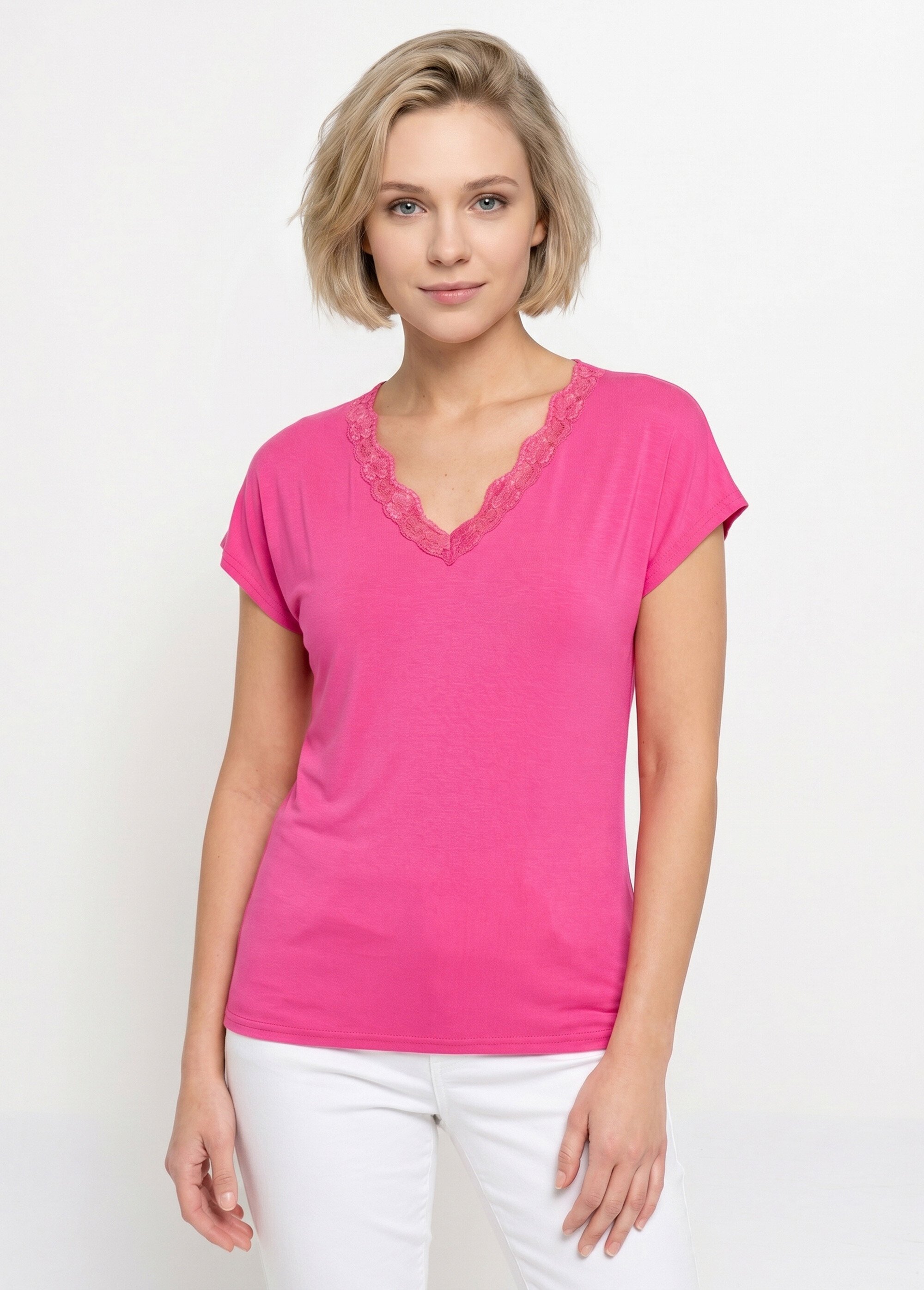T-shirt court extensible dentelle Femme Rose CARACAS FA1