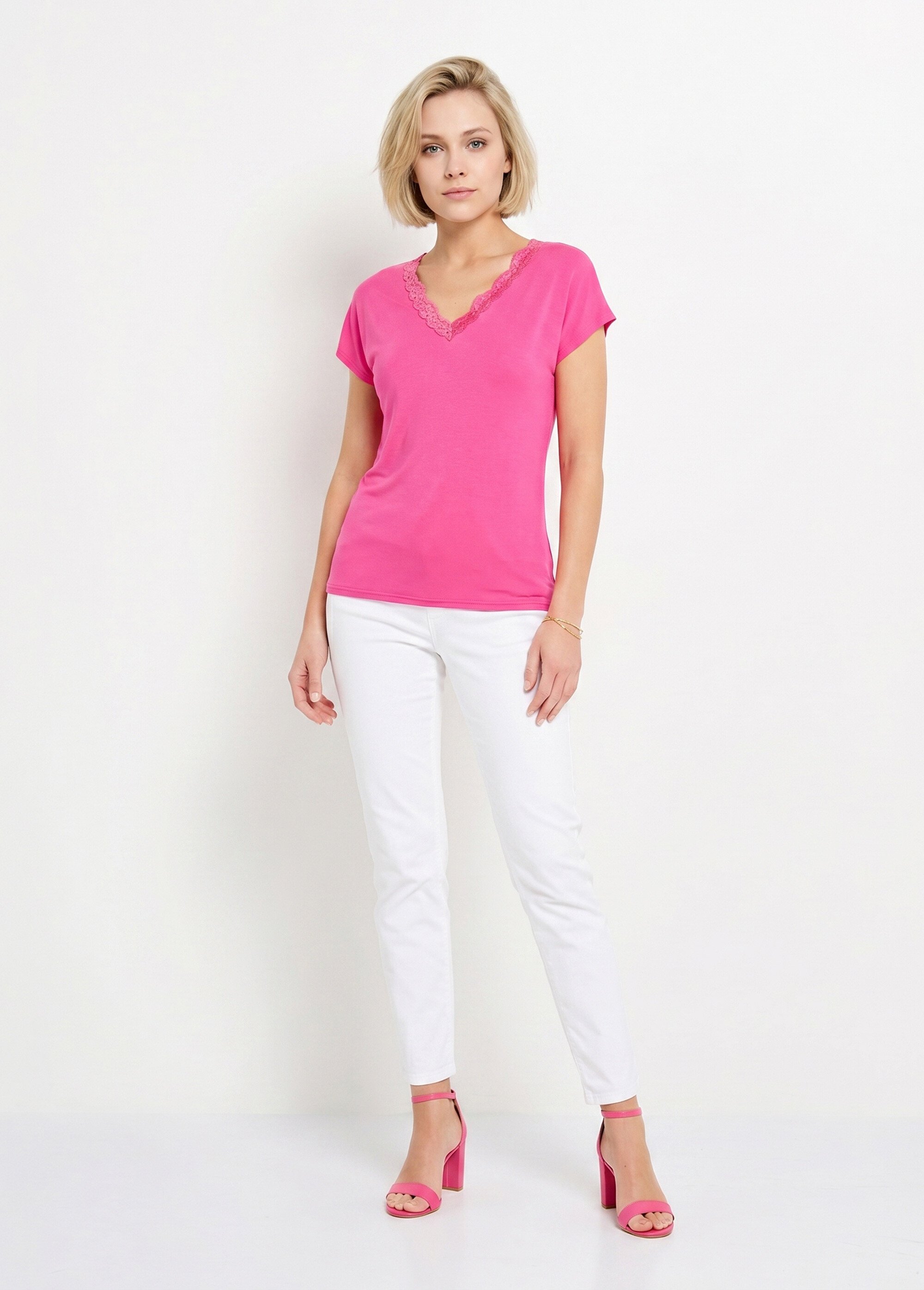 T-shirt court extensible dentelle Femme Rose CARACAS SI1