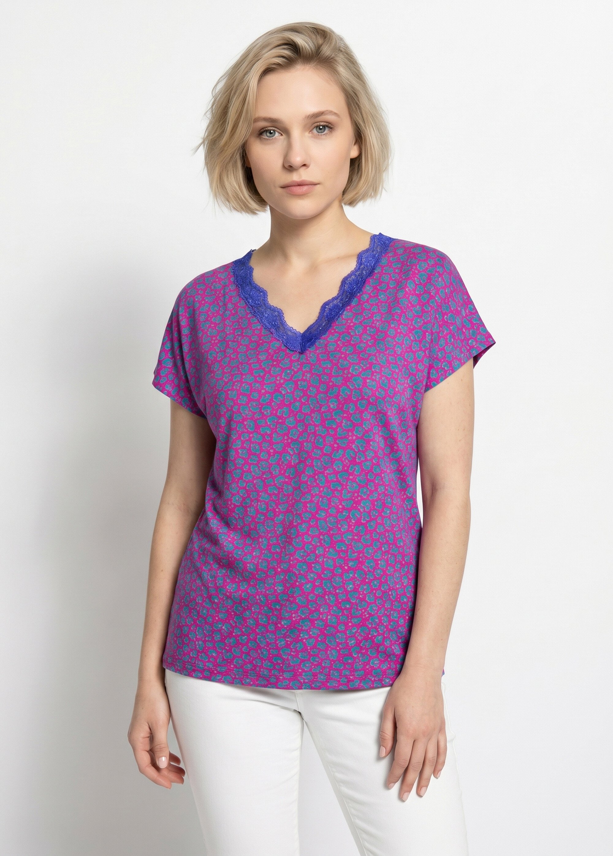 T-shirt court extensible dentelle Femme Rose CARACAS FA1