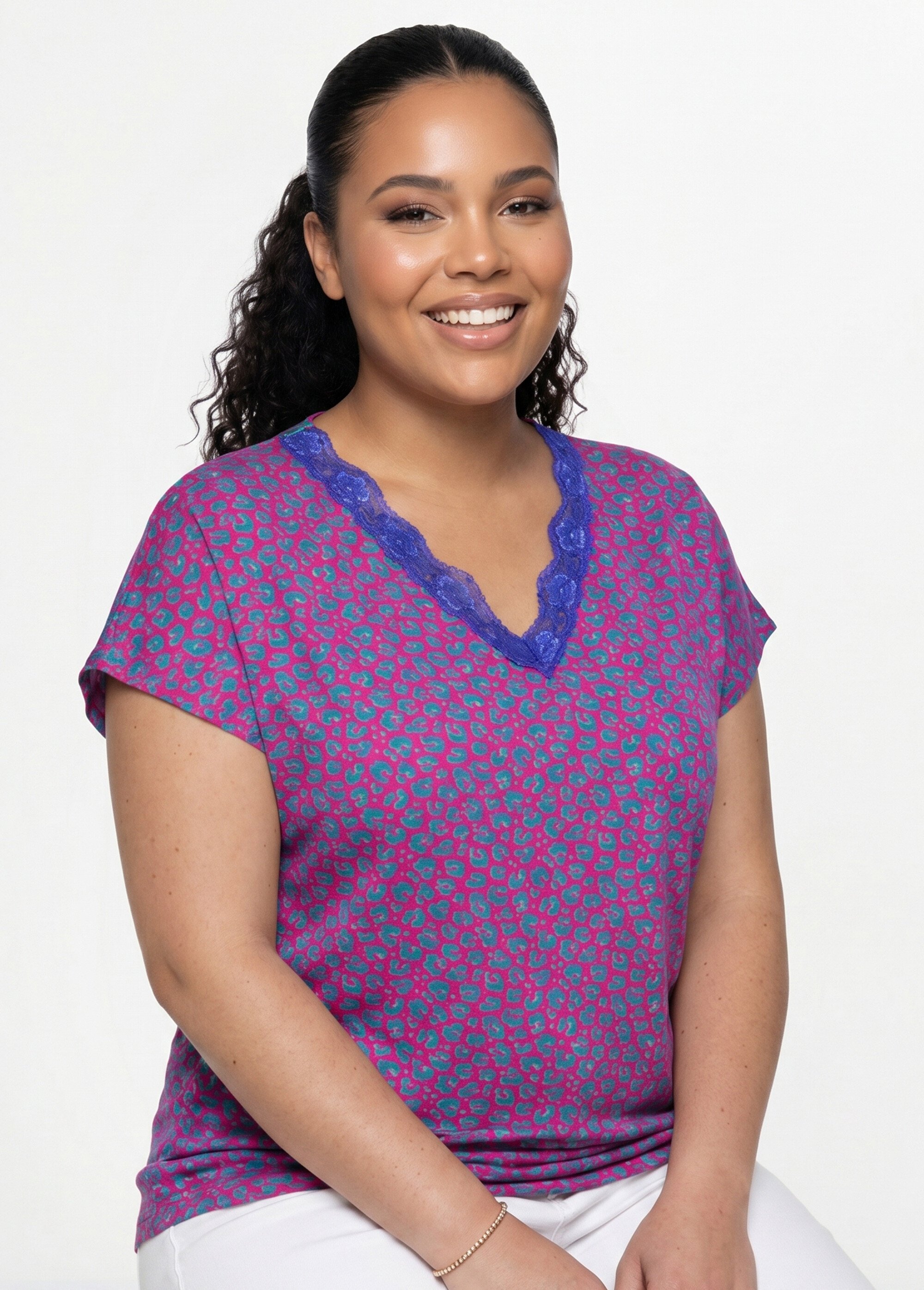 T-shirt court extensible dentelle