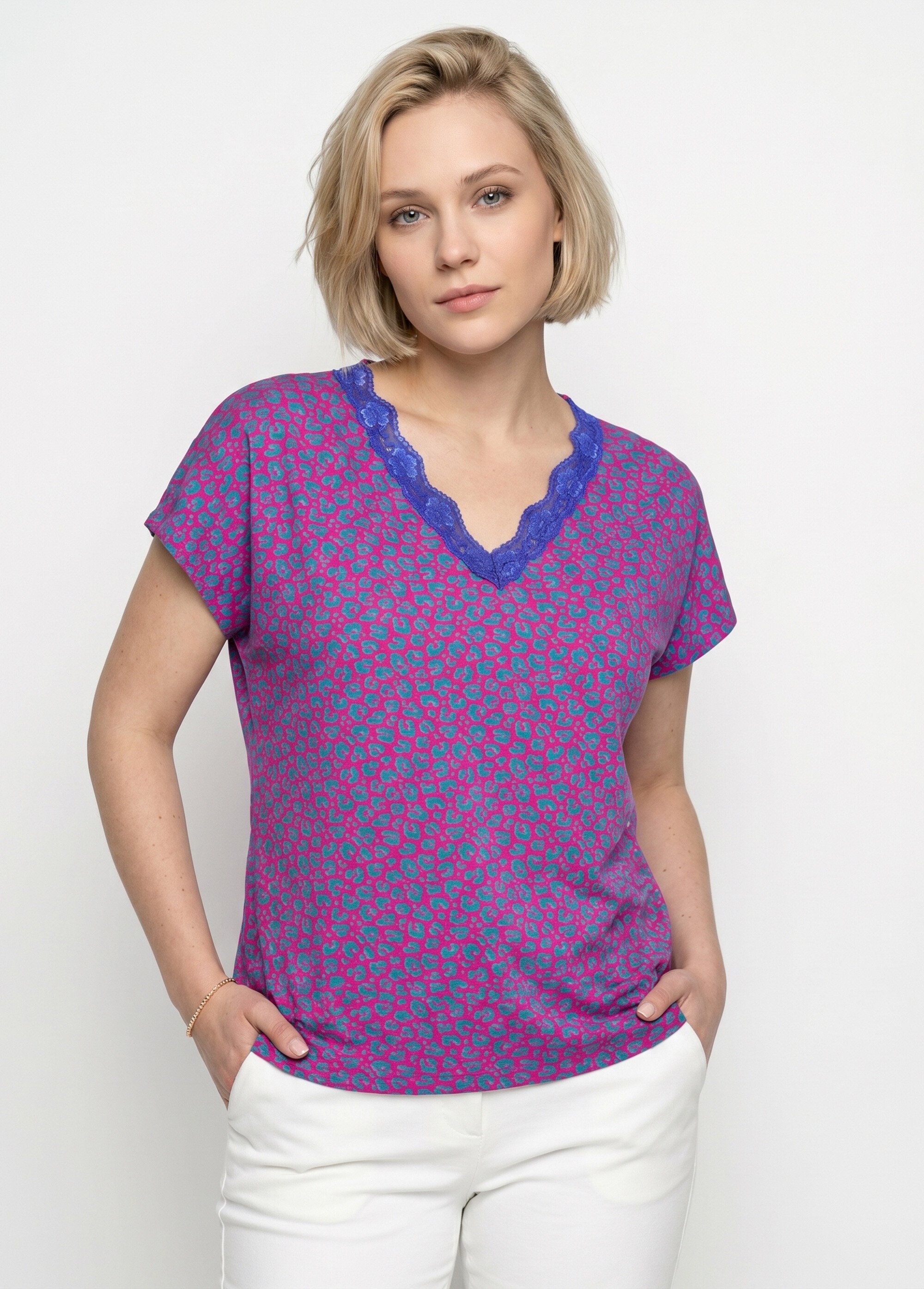 T-shirt court extensible dentelle Femme Rose CARACAS MV1