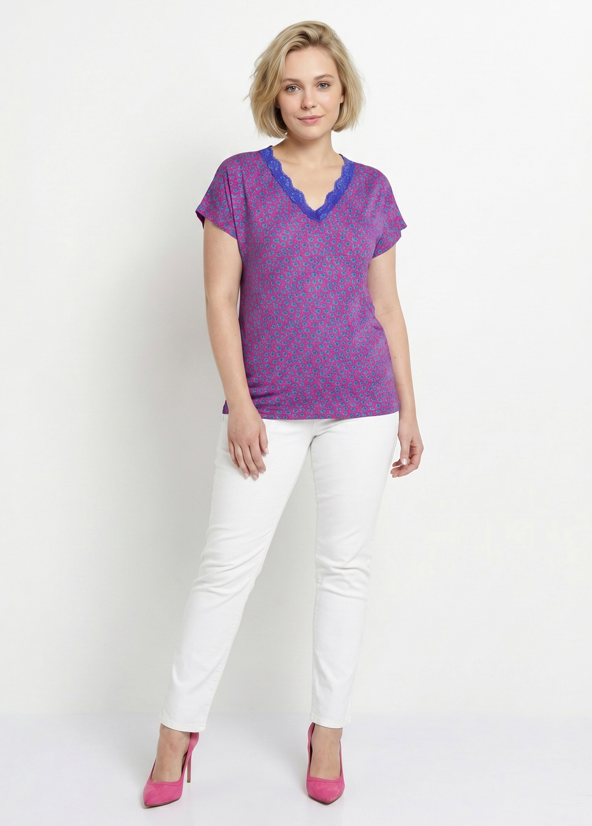 T-shirt court extensible dentelle Femme Rose CARACAS SI1