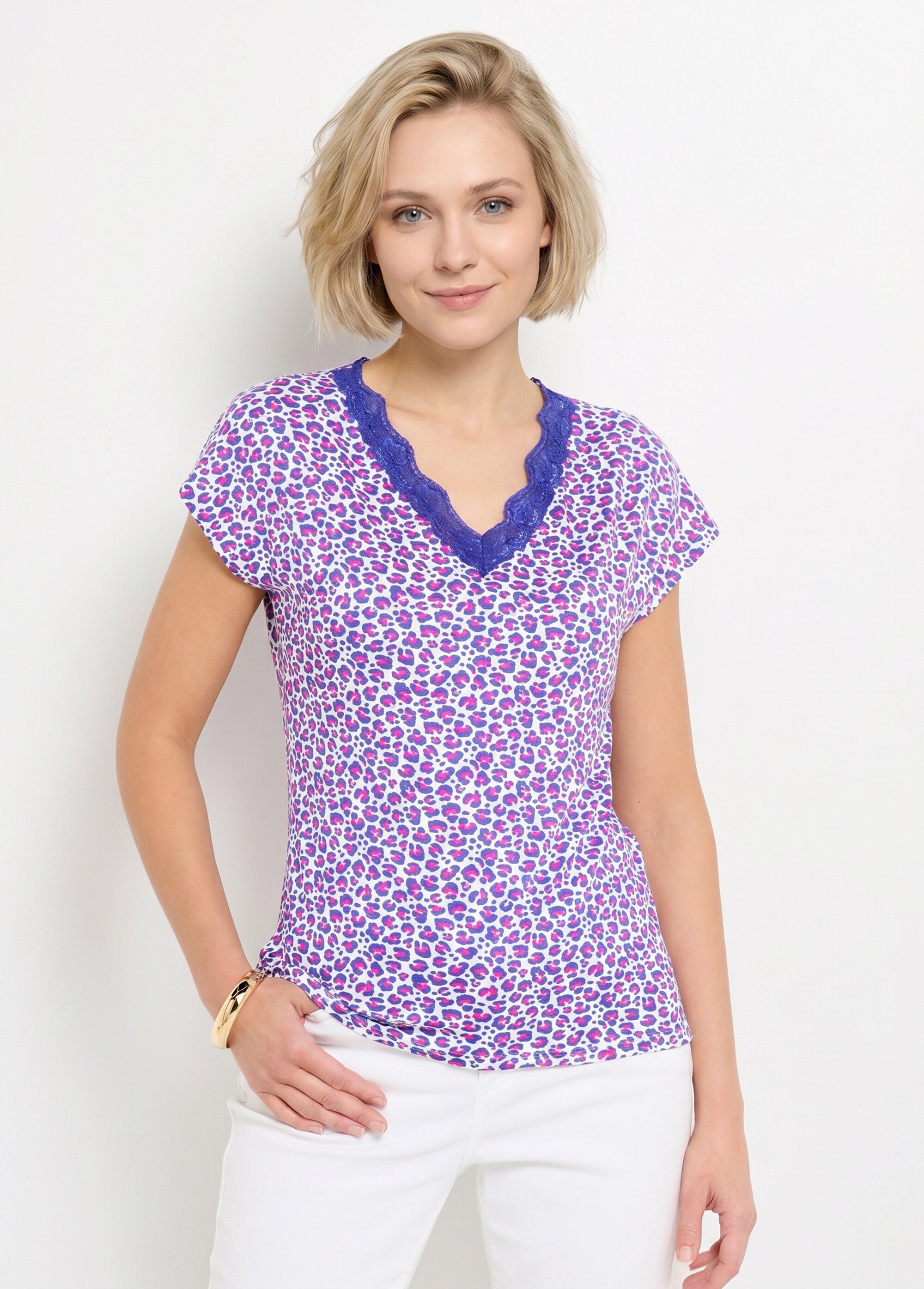 T-shirt court extensible dentelle Femme Beige CARACAS FA1