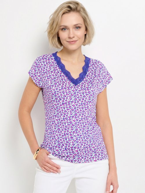 T-shirt court extensible dentelle Femme Beige CARACAS FA1