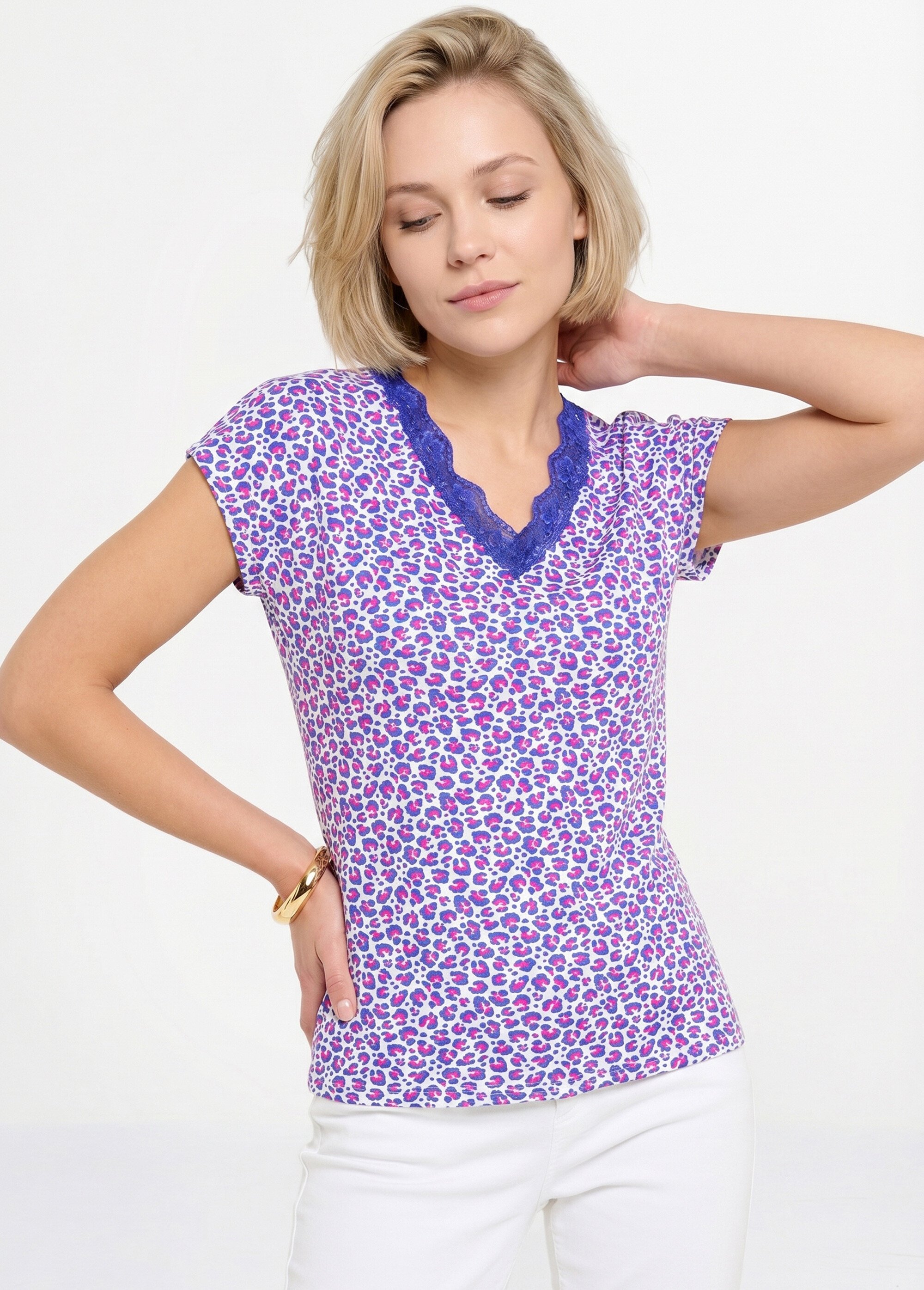 T-shirt court extensible dentelle Femme Beige CARACAS MV1