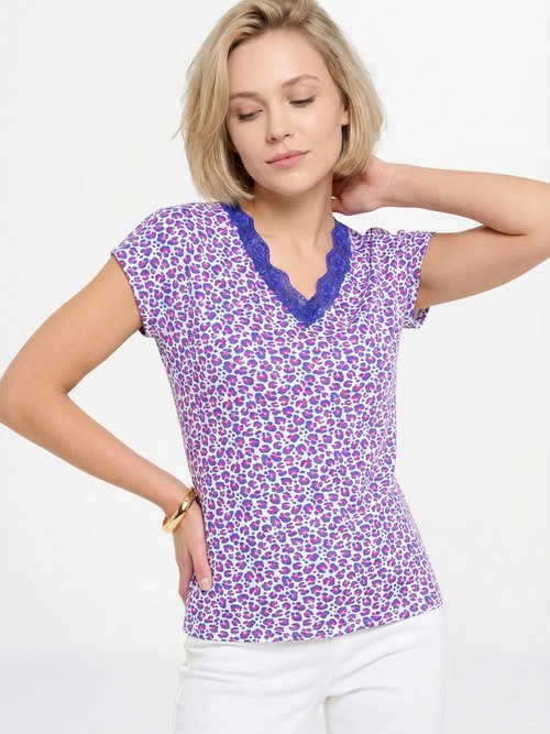 T-shirt court extensible dentelle Femme Beige CARACAS MV1
