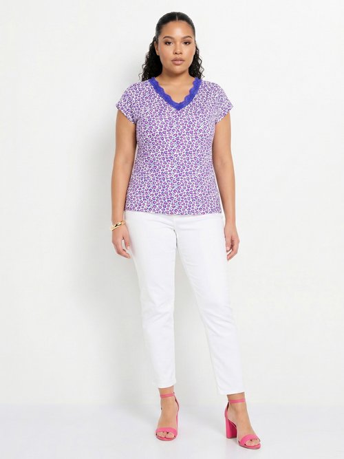T-shirt court extensible dentelle Femme Grande Taille Beige CARACAS SI1