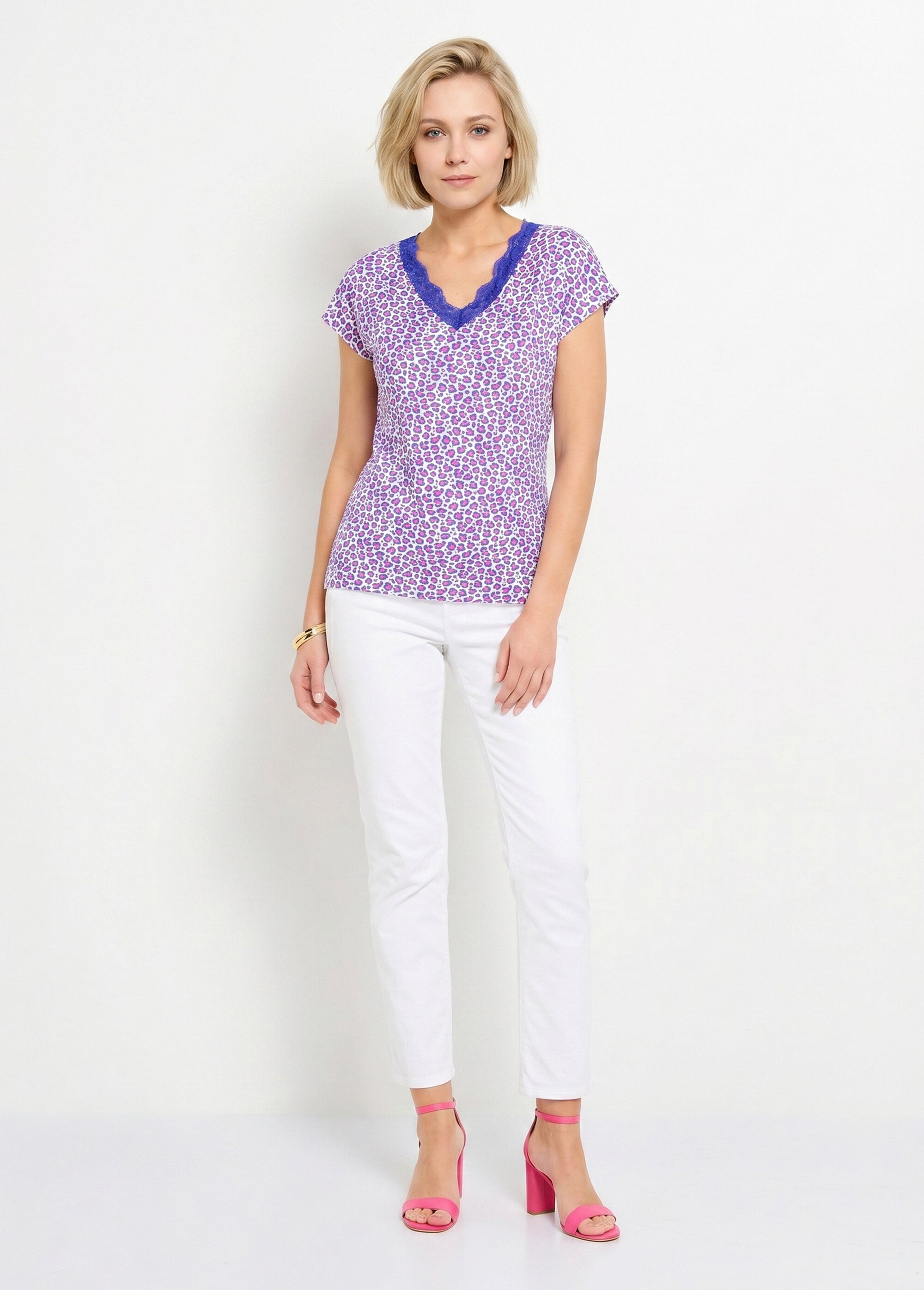 T-shirt court extensible dentelle Femme Beige CARACAS SI1