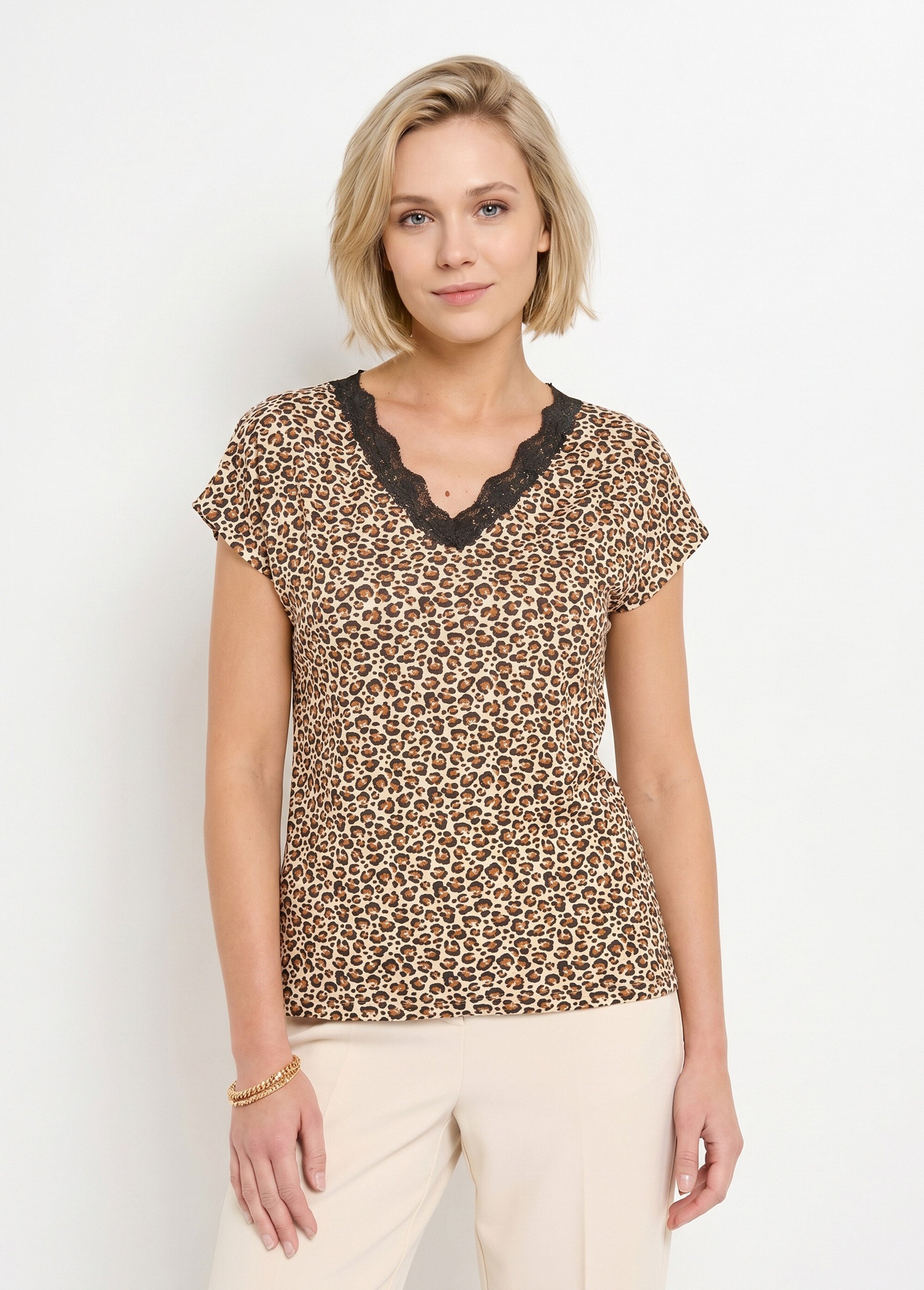 T-shirt court extensible dentelle Femme Marron CARACAS FA1