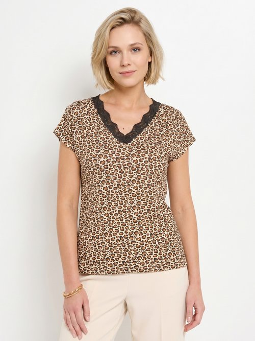 T-shirt court extensible dentelle Femme Marron CARACAS FA1