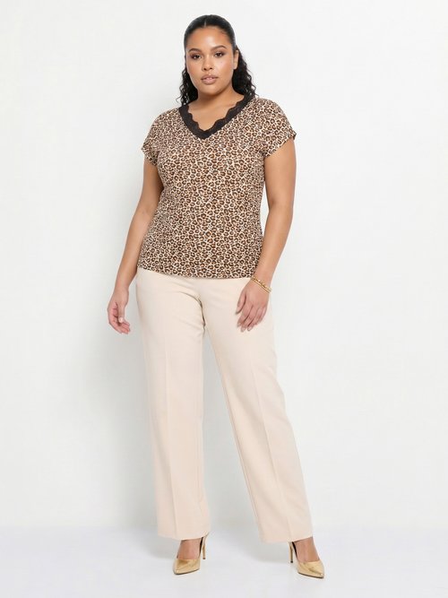 T-shirt court extensible dentelle Femme Grande Taille Marron CARACAS SI1